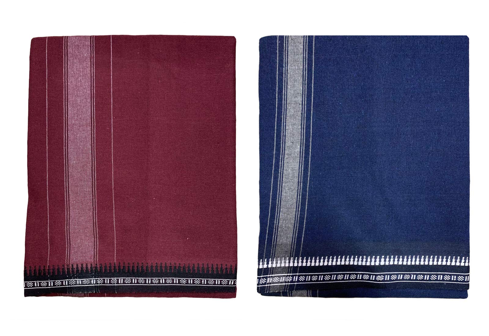 Prakasam Cotton Mens Colour Thalapathi Border Single Dhoti/Size1.28X2.00 Mtrs/Combo Pack Of 2 Dhoties