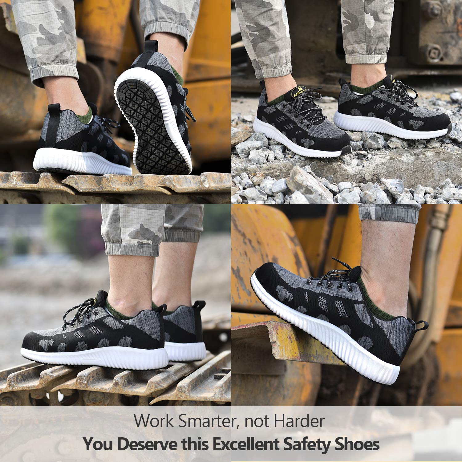 SAFEYEAR Zapatos de Seguridad y Calcetines de Trabajo de Cuero Transpirable - 7296 Zapatillas de Seguridad Ligeras para sitios con Puntera de Acero de Ajuste Ancho