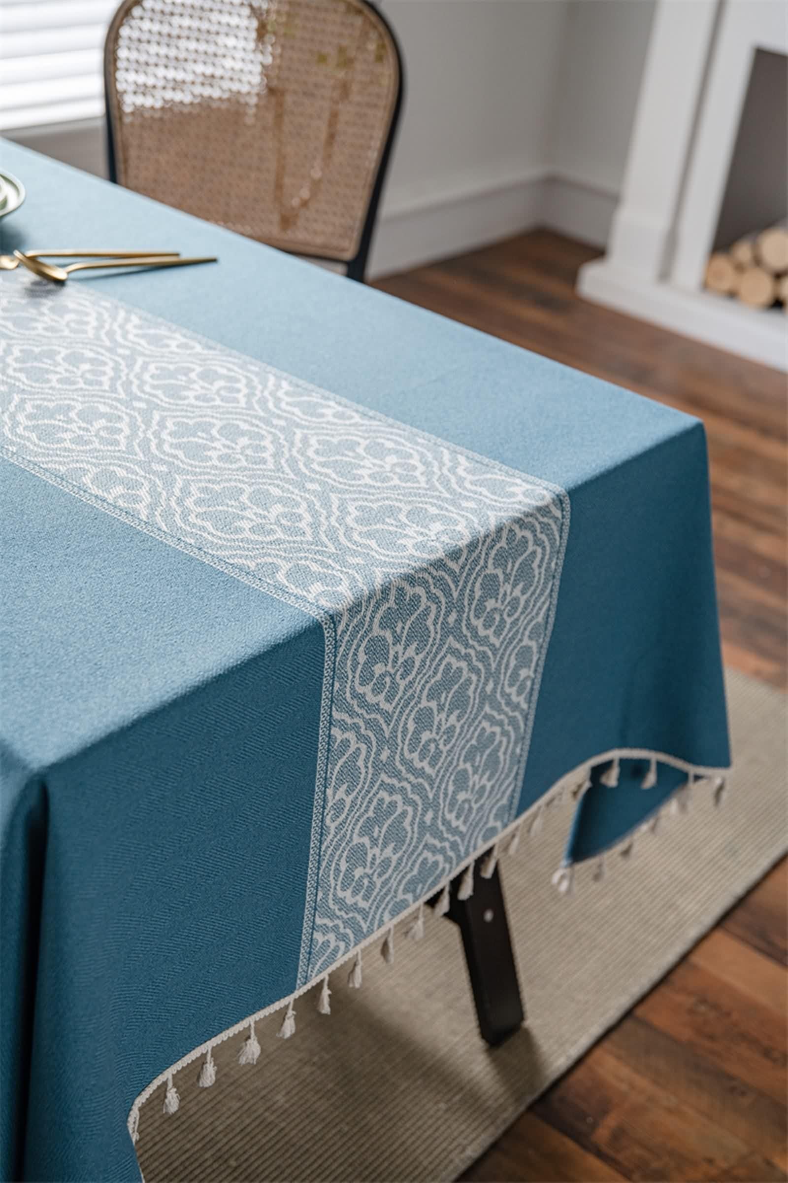 Tovaglia Blu per Feste, Tovaglia Poliestere Jacquard Floreale Copri Tavolo 90X90CM per Soggiorno Cucina