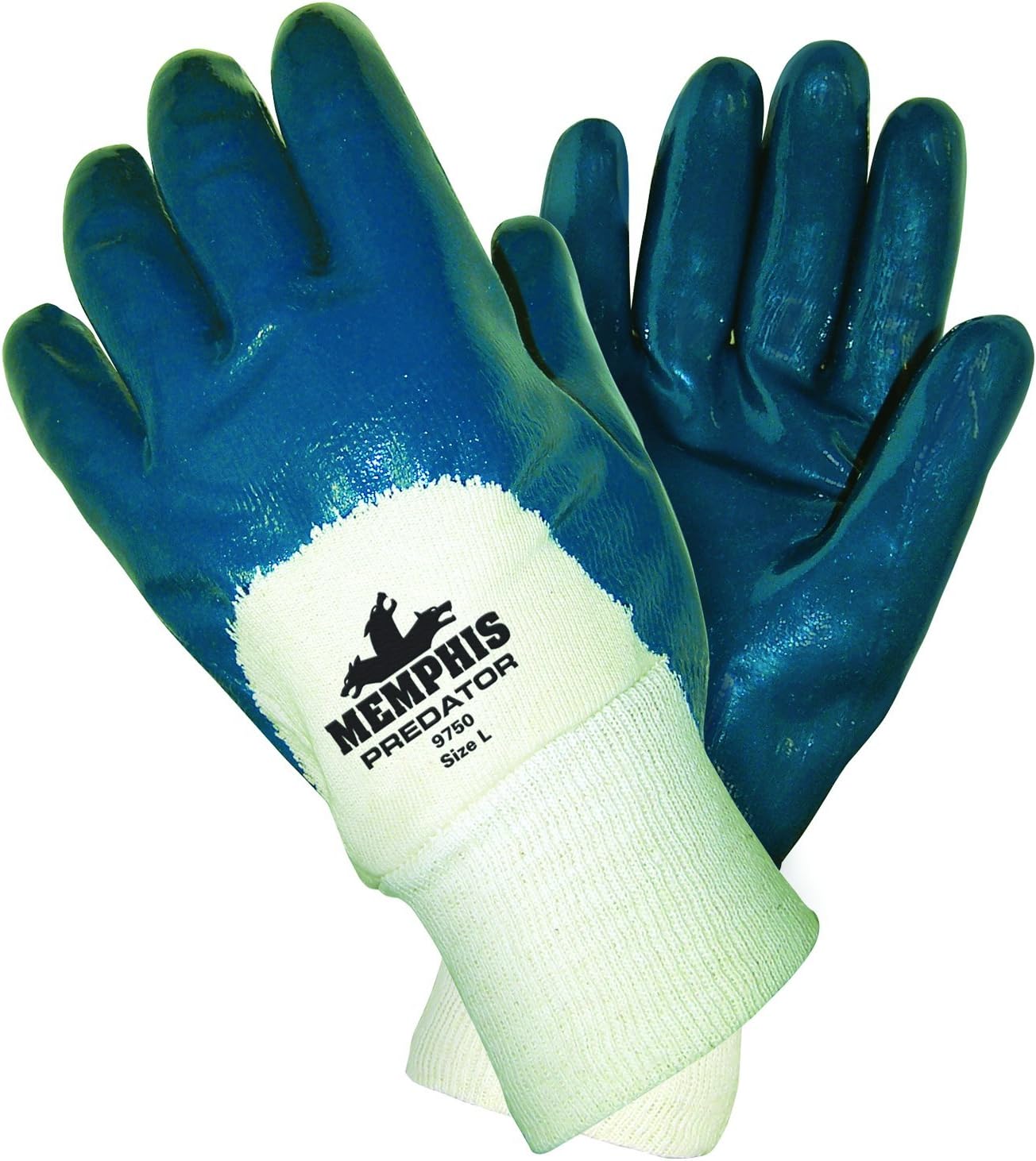 MCR Safety 9750S Predator Supported Nitrile Palm Coated Ladies Gloves with Knitted Wrist, Smooth, Blue/White, Small, 1-Pair