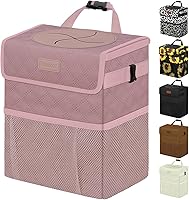 Vista 26 de Cubo de basura para coche, marrón, capacidad de 2.2 galones, impermeable, material de poliéster, correa ajustable, diseño colgante, forro a prueba