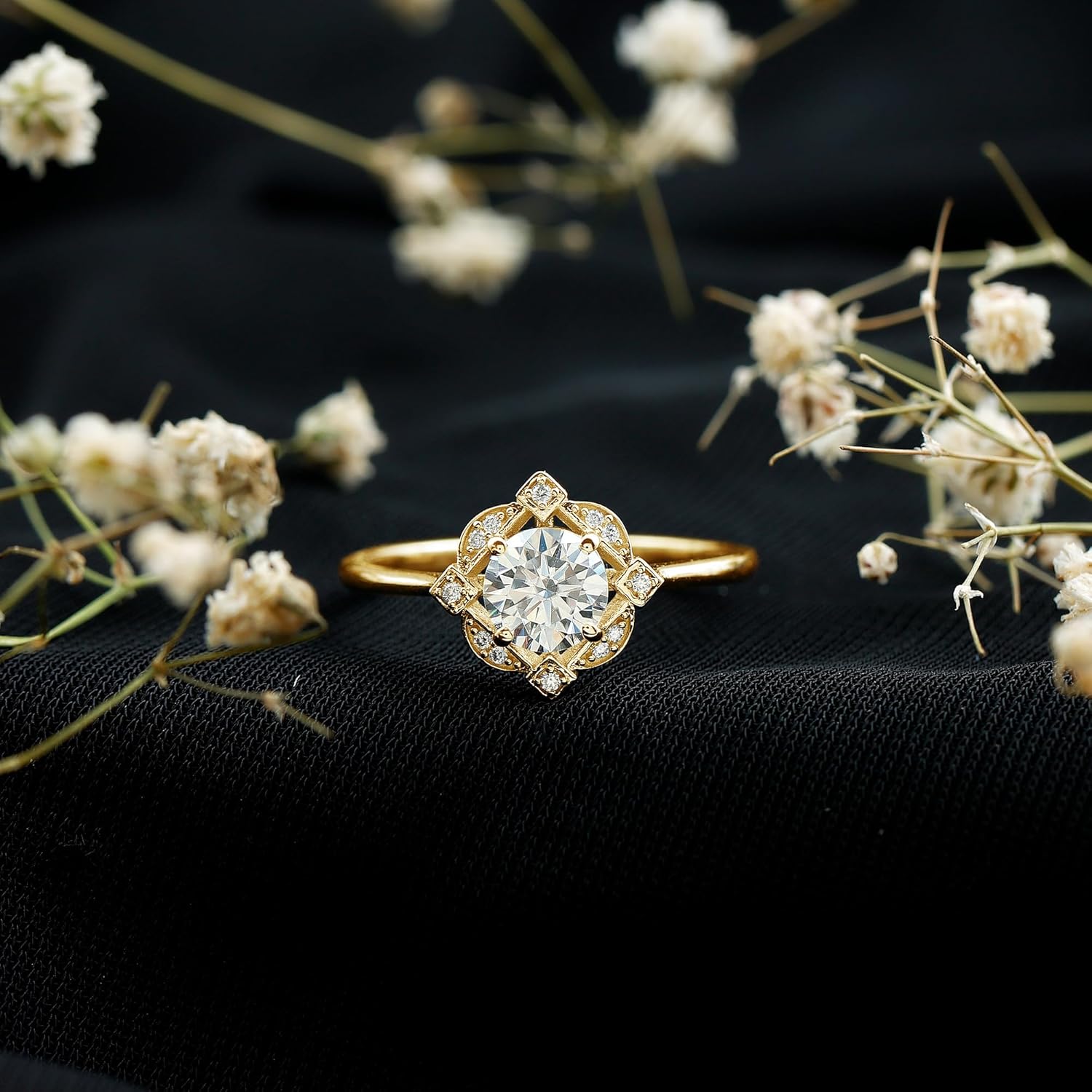 Certified Moissanite Vintage Inspired Engagement Ring, D-Vs1 Quality, Moissanite Halo Ring - Ready To Gift