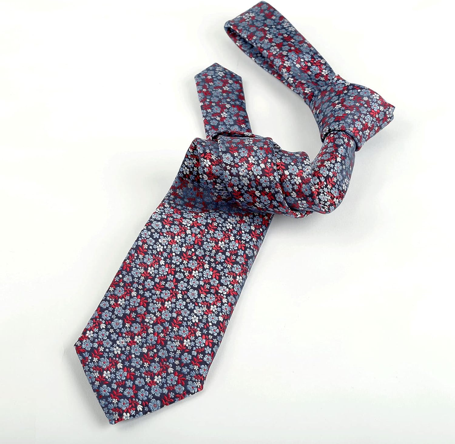Alizeal Mens 3.15inches Exquisite Floral Tie with Small Flower Printed Pocket Square - Image 3