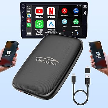 2 in 1 Wireless CarPlay Adapter and Android Auto Wireless Adapter for Factory Wired CarPlay Cars - Wireless CarPlay Dongle Built in Netflix YouTube, CarPlay Wireless Adapter Convert Wired to Wireless