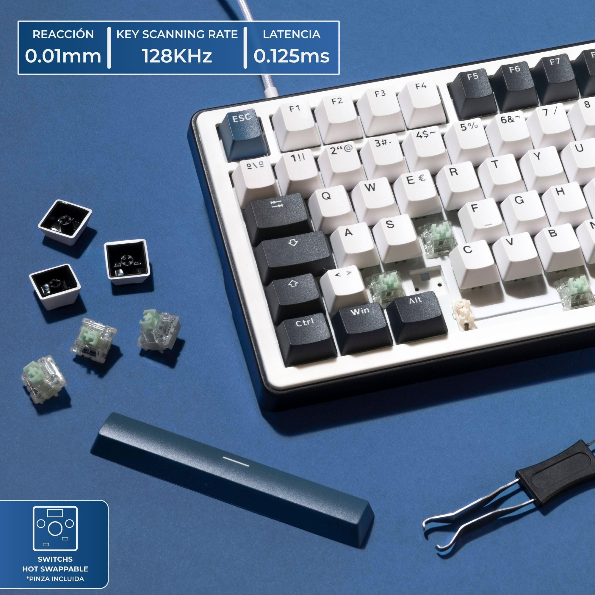 The G-Lab Keyz Elite 400 HE BW - Teclado Gaming Magnético 96% RGB | QWERTY ES con Ñ, Switch Magnético Hall Effect, Formato 96%, 8000 Hz Rapid Trigger, Hot Swap, RGB, Macros Personalizables