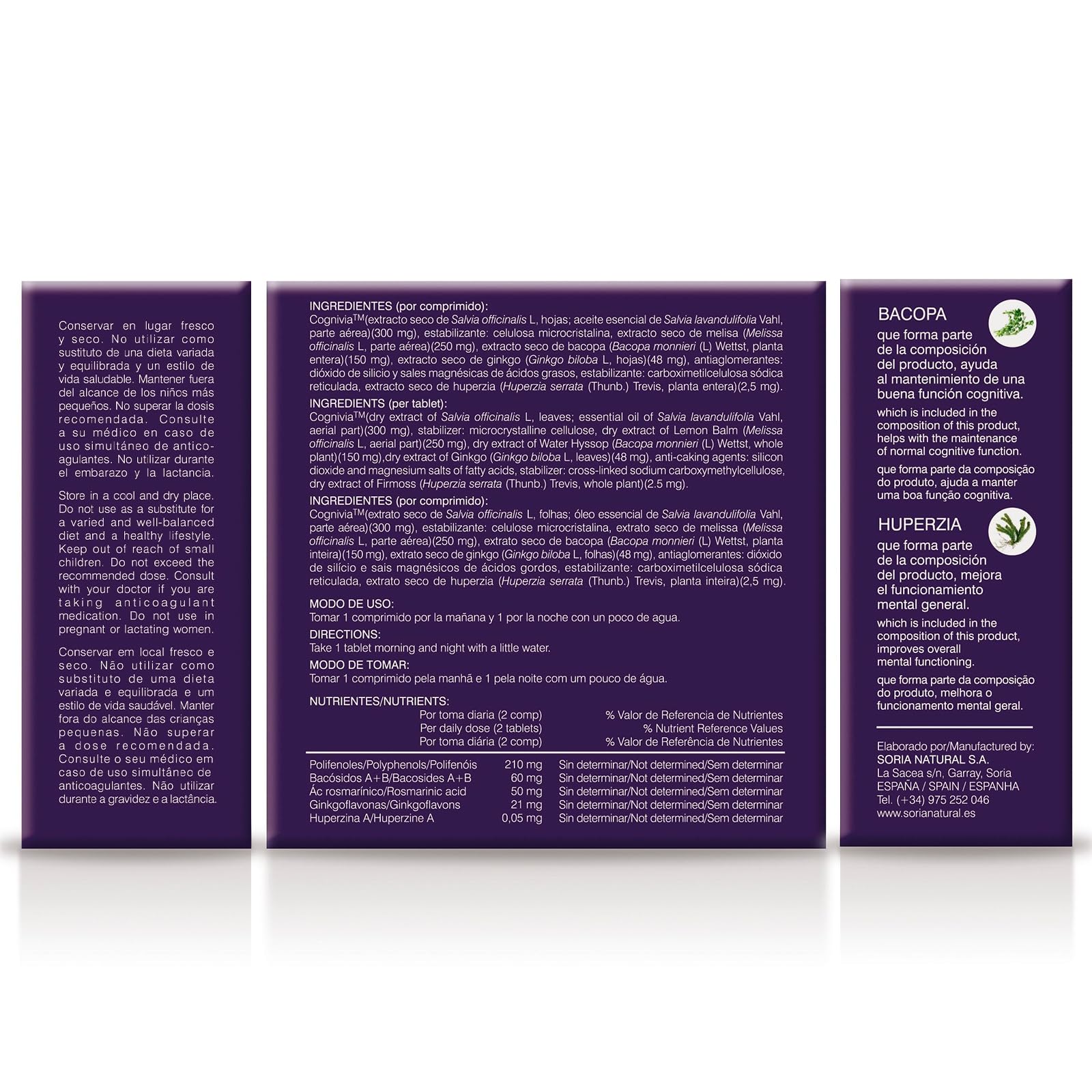 Soria Natural - MEMOALZ - Complemento alimenticio - Mejora la memoria y favorece la concentración - 60 comprimidos - Extracto de Salvia