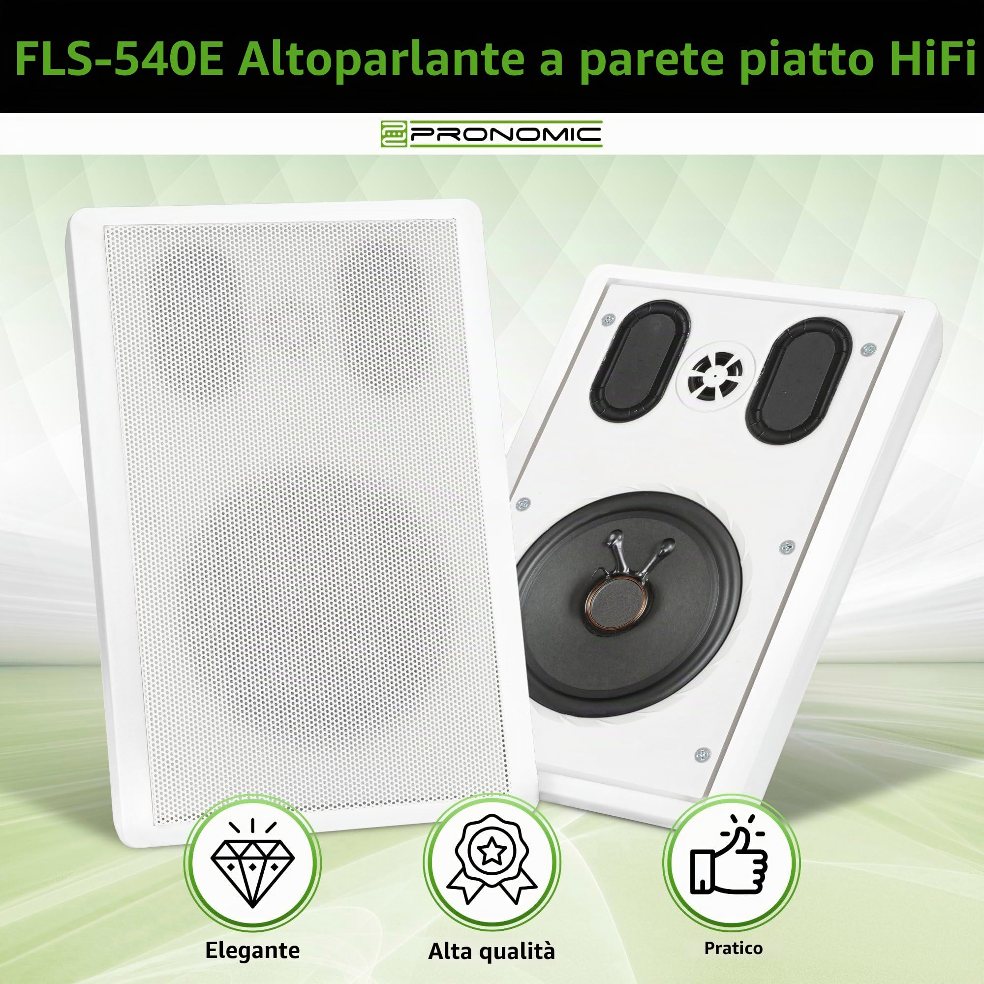 Pronomic FLS-540E WH Coppia Diffusori Flatpanel da Parete bianchi | Diffusori HiFi a pannello 2 vie, Ideali per un elegante montaggio fisso a parete, Suono bilanciato, Impedenza: 8 Ohm, 5" (12