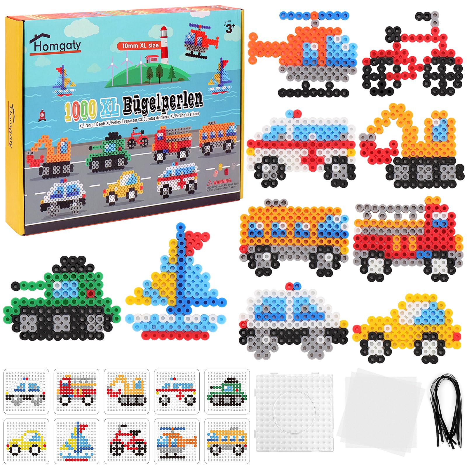 Sécurité Non Toxique Kit Créatif Perles à Repasser 10 000 Pièces - 36 Couleurs Dont Phosphorescentes - Avec Plaques, Papier Et Pinces - Pour Enfants Dès 5 Ans