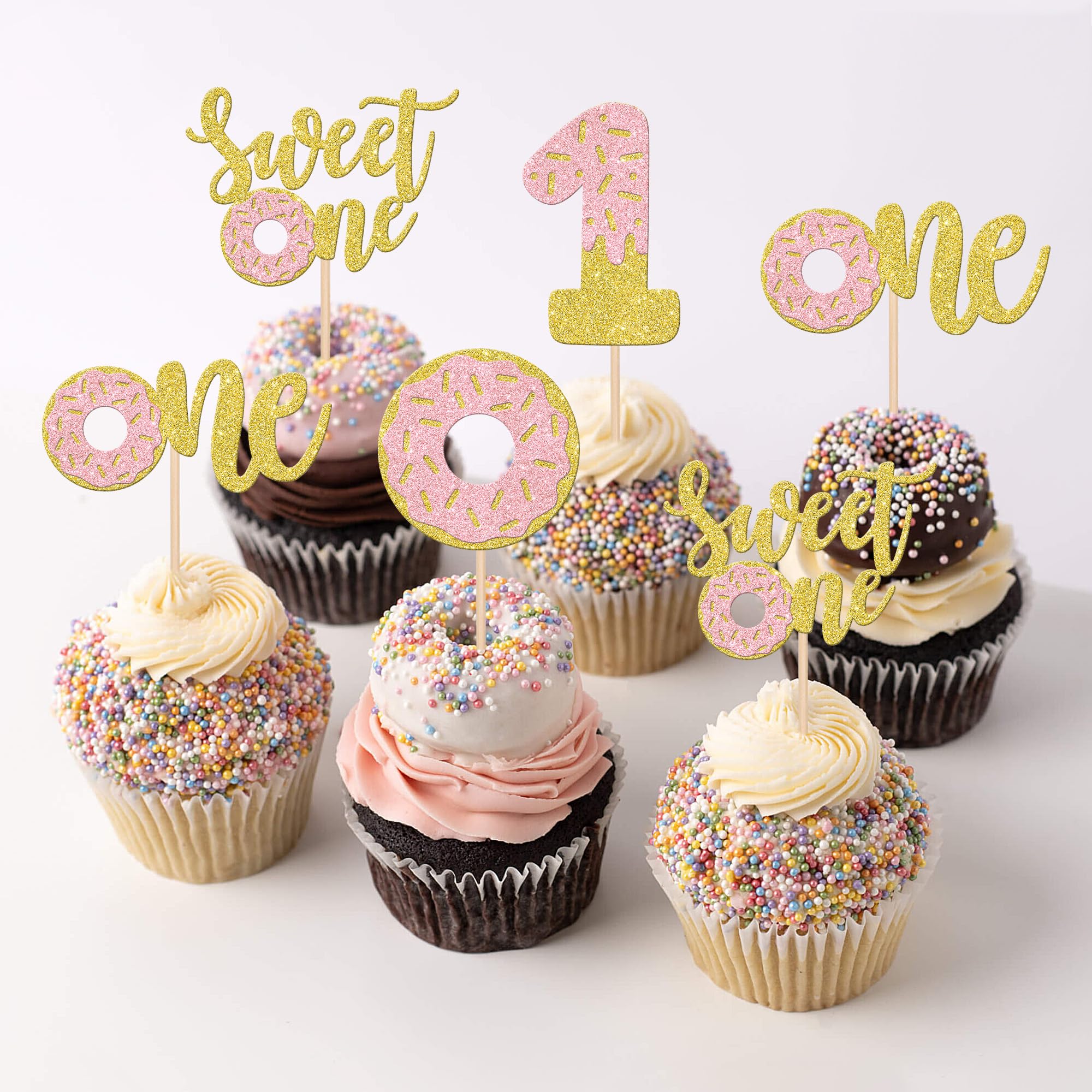 Rsstarxi 24 Cupcake-Topper Zum 1. Geburtstag – Roségold Glitzer, Vormontiert, Nicht Essbar