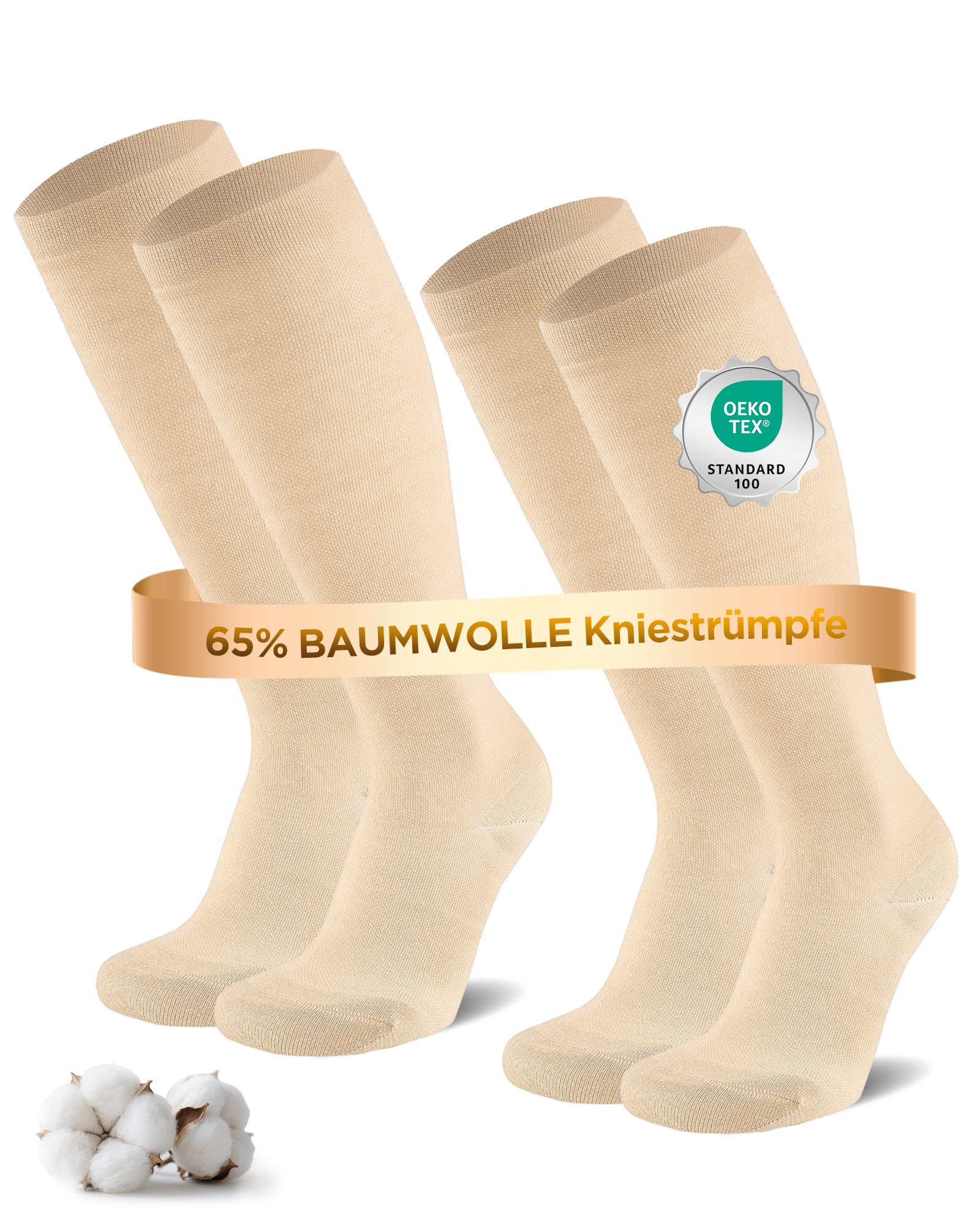 Niofind Kompressionsstrümpfe Damen & Herren, 2 Paar, 65% Baumwolle | Kniestrümpfe mit breitem Bündchen, nahtloser Spitze sowie verstärkter Ferse und Spitze; für Reisen, Sport und Arbeit