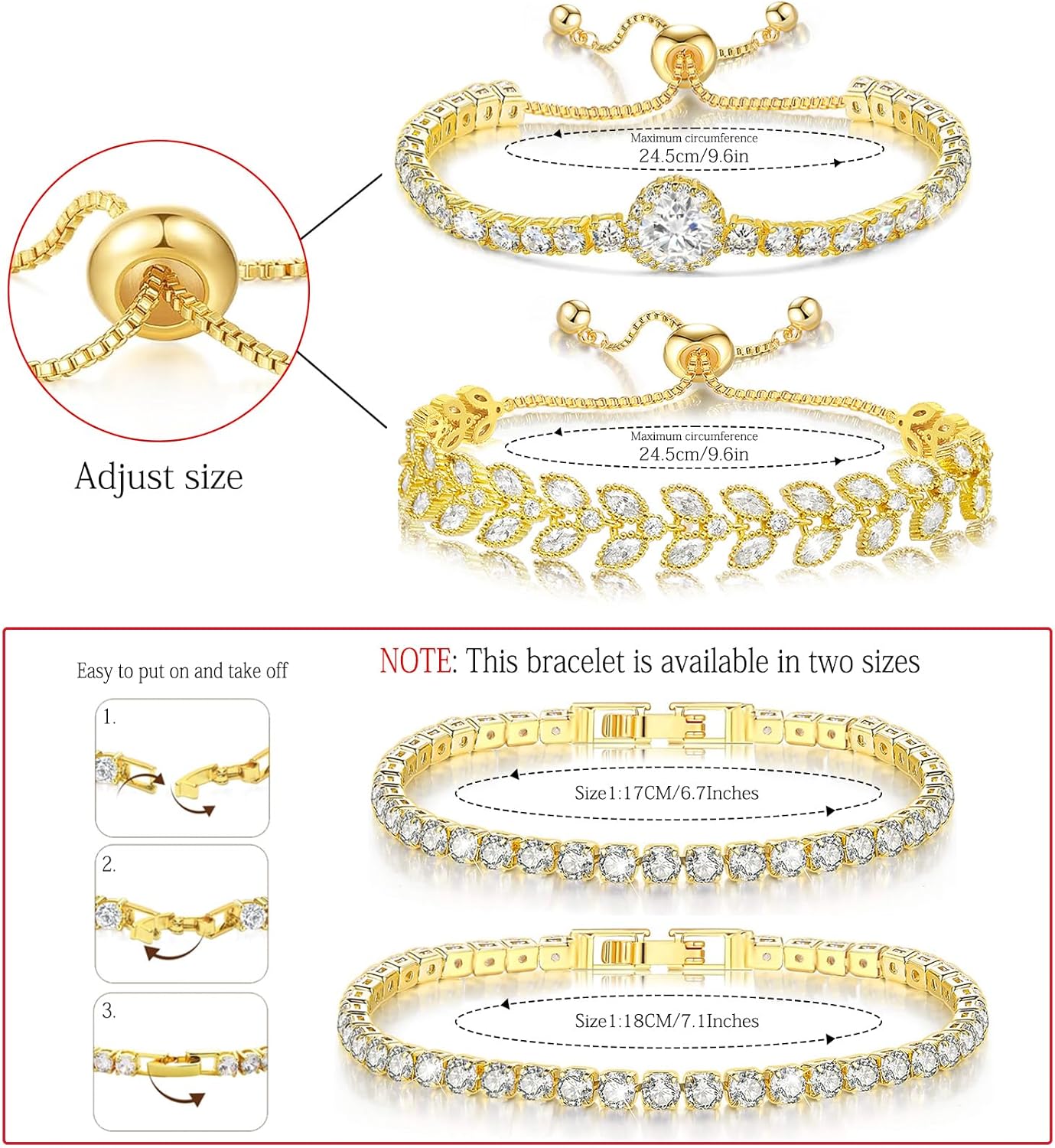 Suyi Tennis Bracelet Cubic Zirconia Bracelet Gold/Silver Plated Bracelets for Women - Image 4