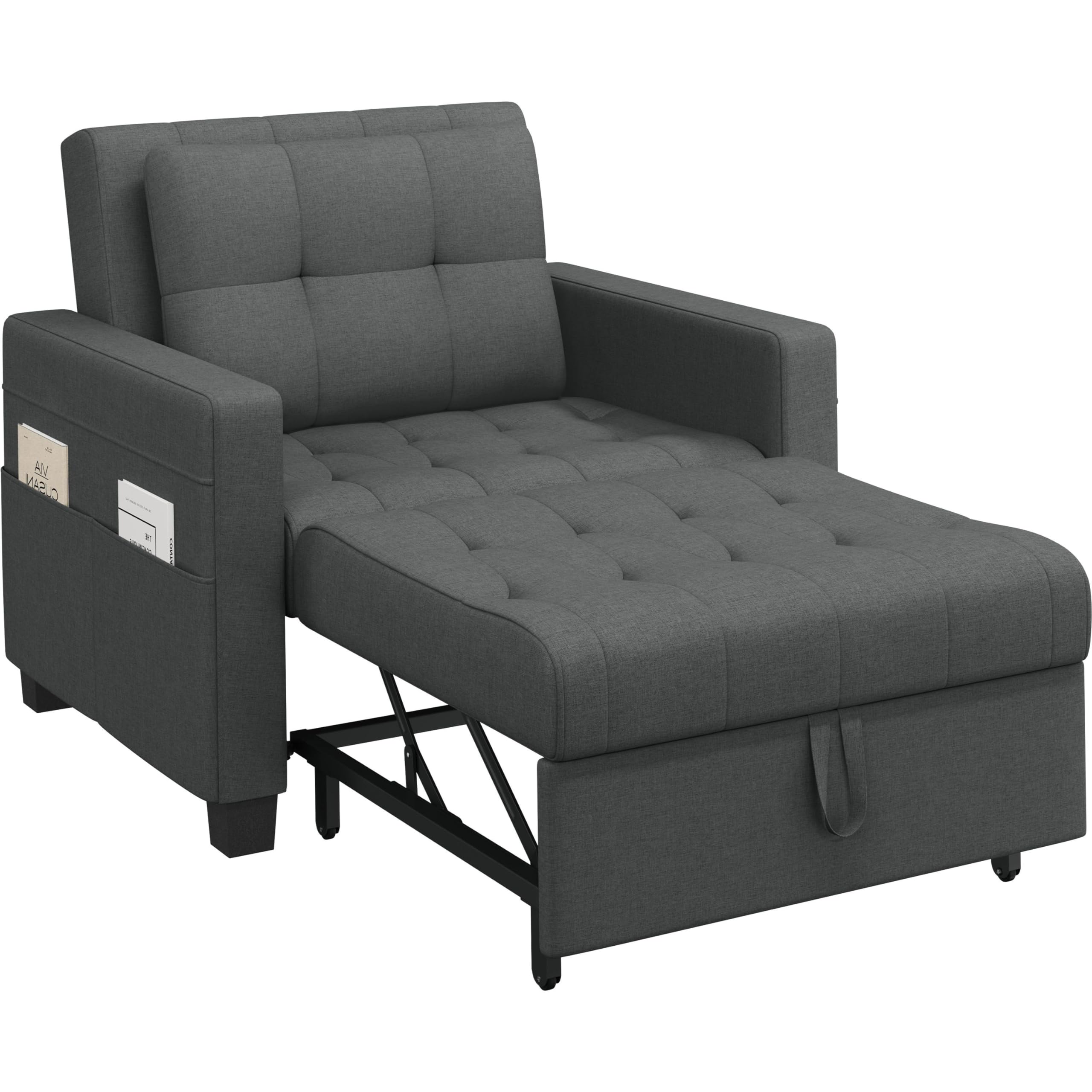 Yaheetech 3-in-1 Sleeper Chair Bed, Convertible Single Sofa Bed, Dark Grey — image 1