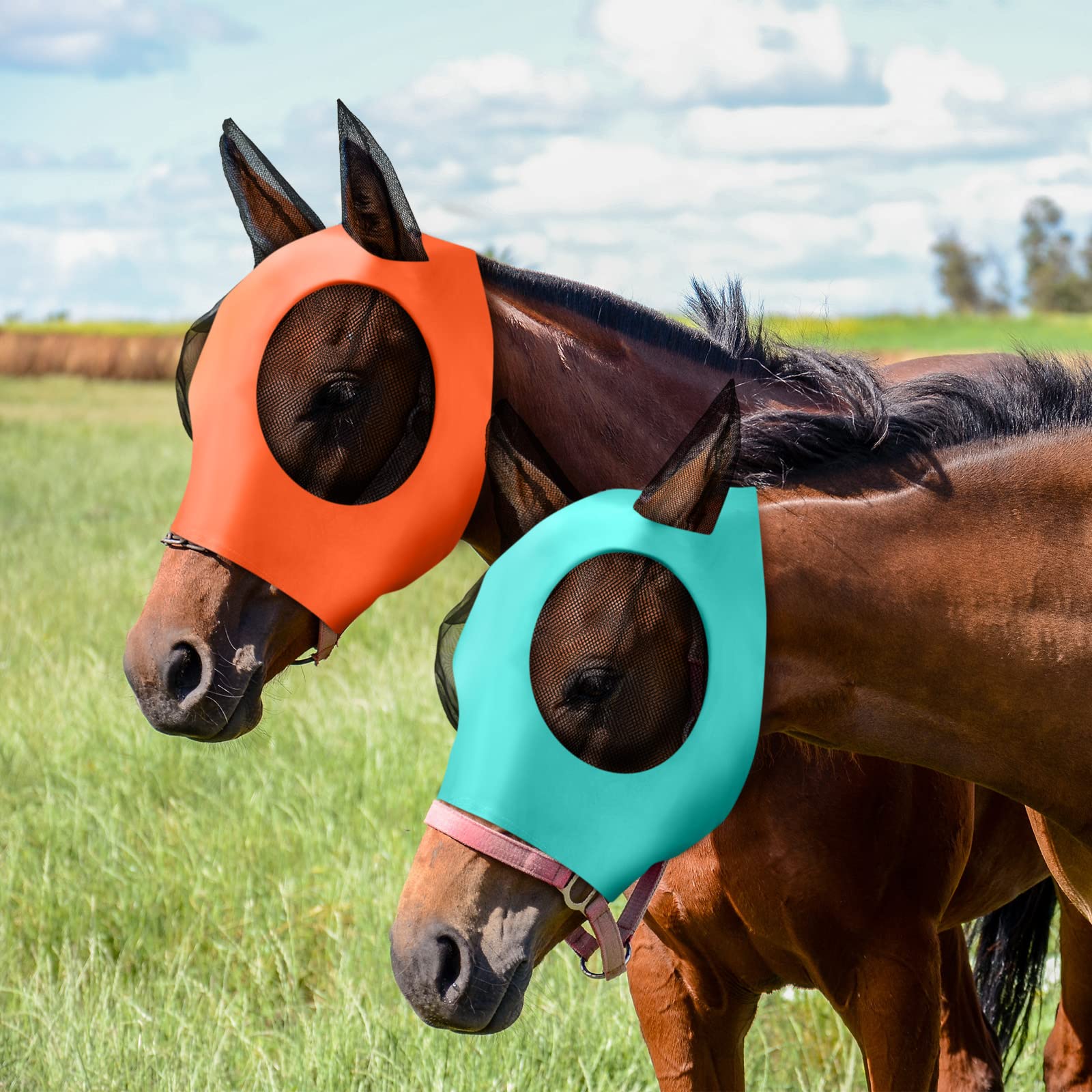 Qualirey 8 pezzi maschera per mosca cavallo confortevole maschera per cavallo con orecchie morbida elasticità antimosche protezione solare per cavallo (grande)