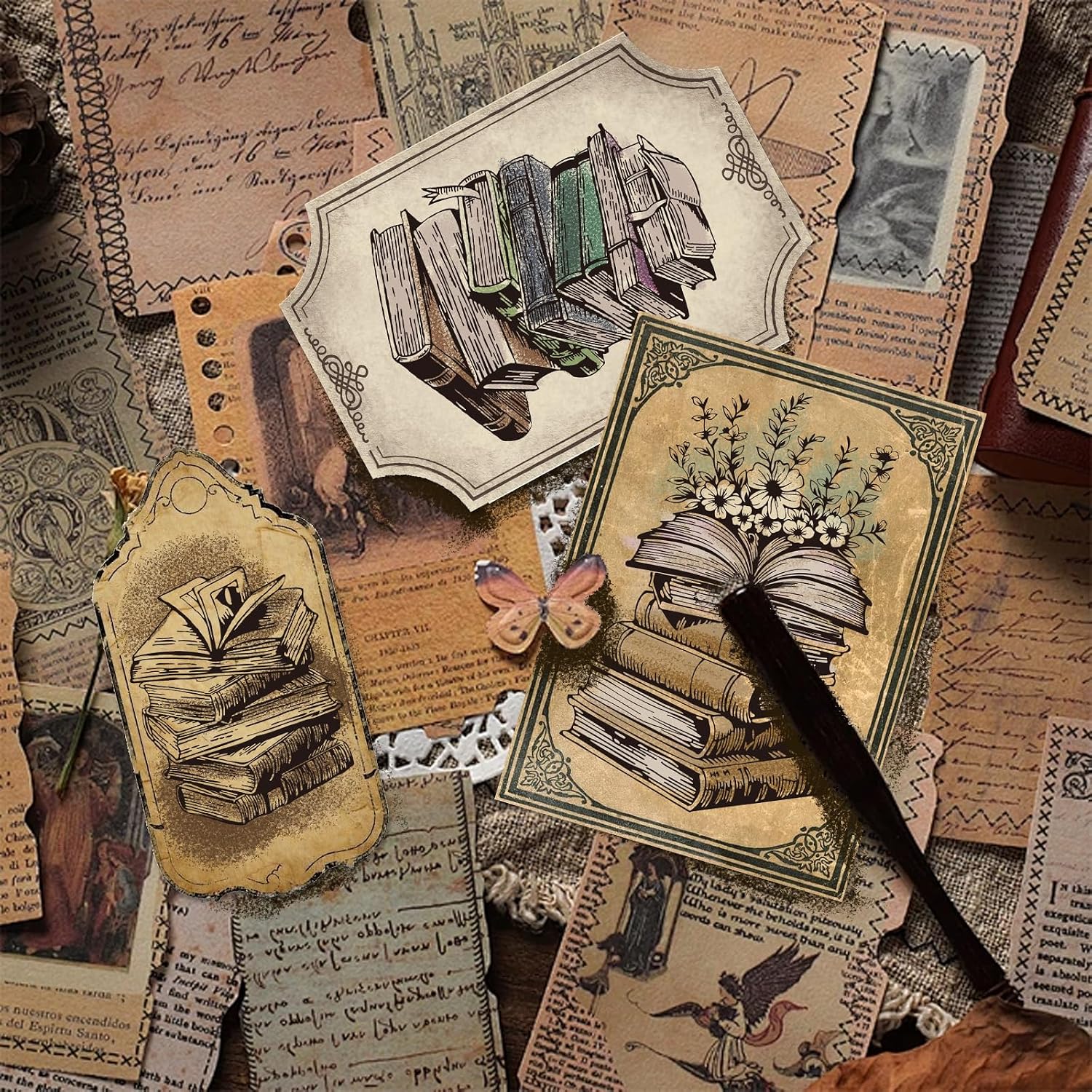 Vintage Books Clear Stamps Retro Rubber Stamp Open Book and Flower Acrylic Clear Stamps for Card Making Photo Album Decor Paper Craft