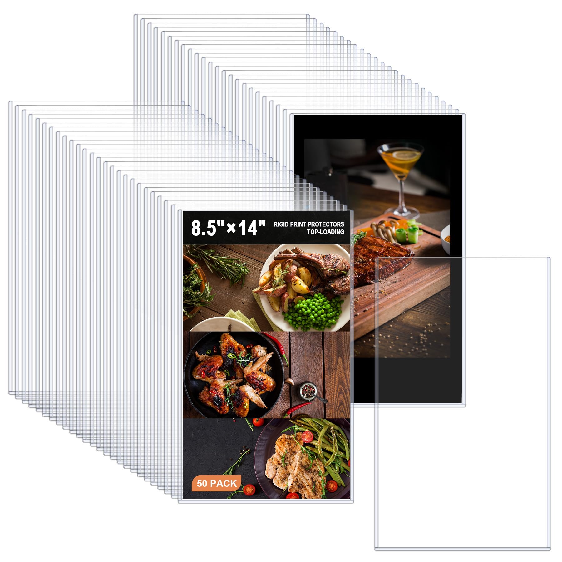 Ndsox 50 Pack 8.5" x 14" Rigid Print Protectors Clear Hard Plastic Sheet Protectors Top-Loading Rigid Menu Covers for Legal Size Paper, Documents, Photo, Posters, Prints, Artworks, Birth Certificates