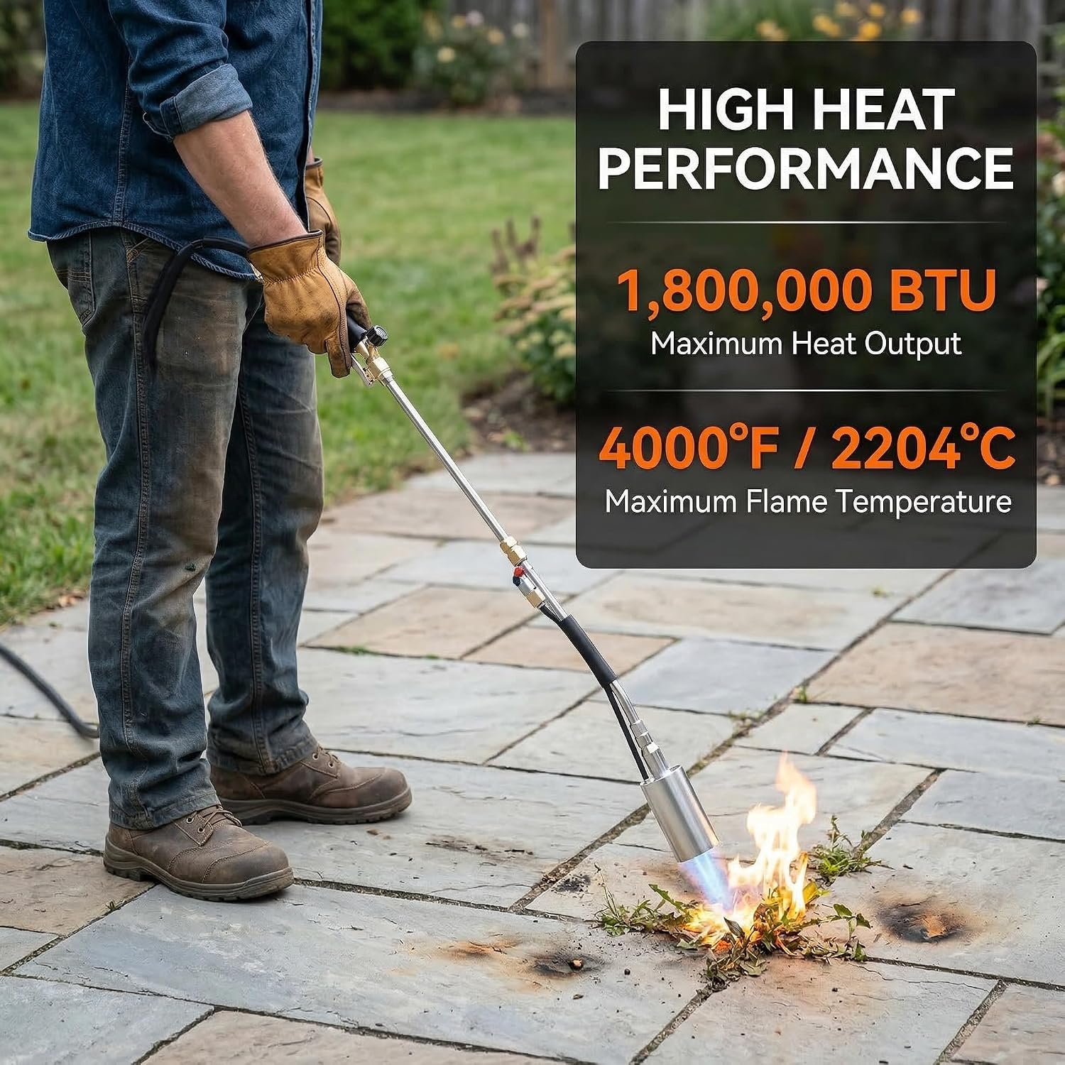 Heavy Duty Propane Weed Torch Burner Kit with 8.8FT Hose, Adjustable Flame Weed Burner Torch for Garden Yard, Propane Torch for Weeds Snow Ice Melt Roofing Heat Tool BBQ Fire Starter