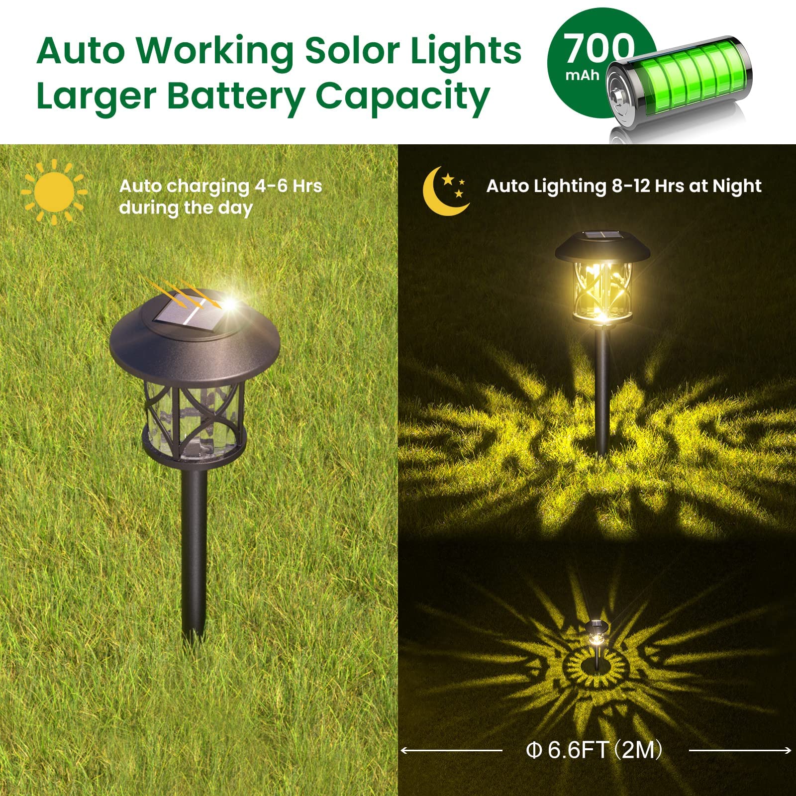 Quntis Luci Solari da Giardino LED 8 Pezzi Lampade Solari da Giardino con Automatica on/off 3200K Luci da Esterno Giardino Decorative IP65 Impermeabile per Cortile Prato Piscina Patio Vialetto Alberi