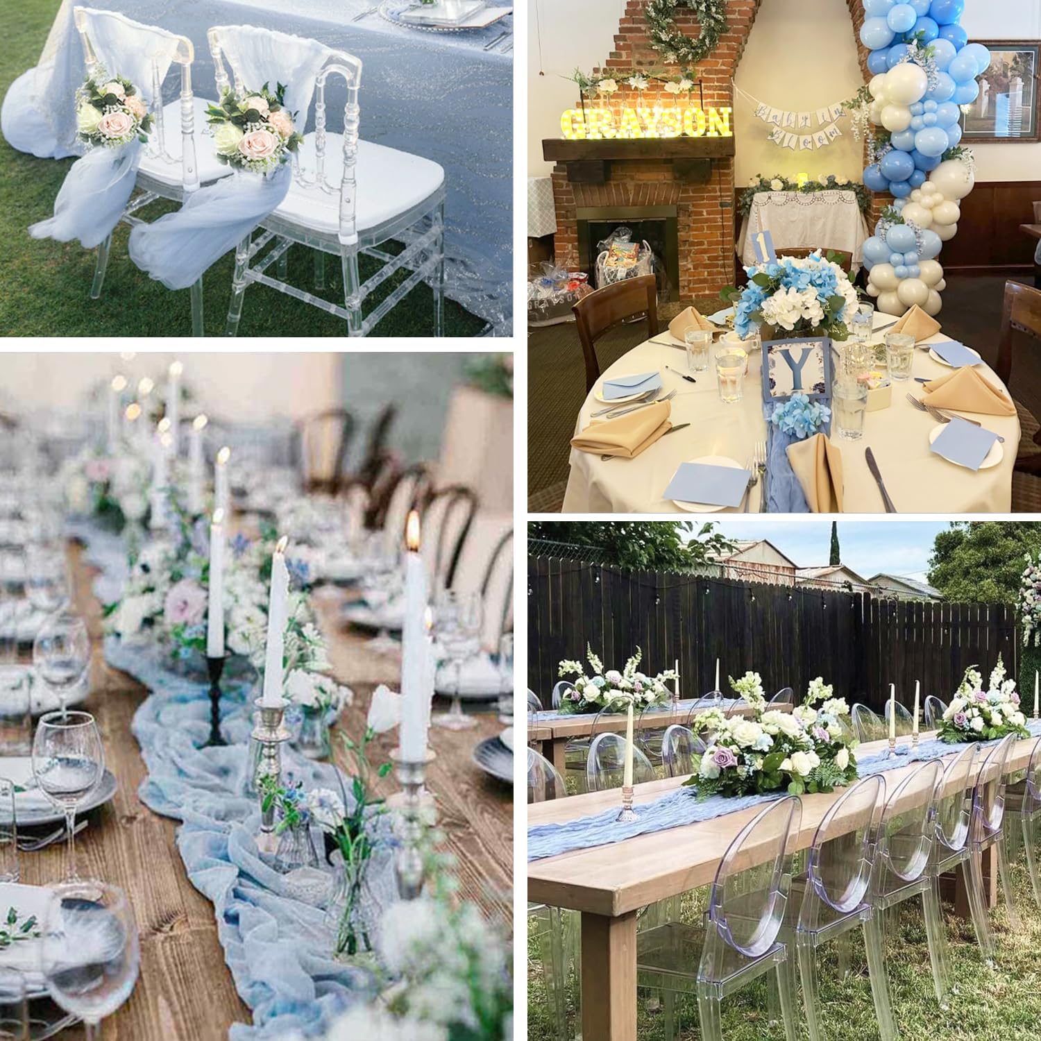 BLUETOP Dusty Blue Cheesecloth Table Runner 35x120 Inch, Semi Sheer Boho Gauze Cheese Cloth Fabric Table Runners for Wedding Bridal Baby Shower Birthday Party Decorations