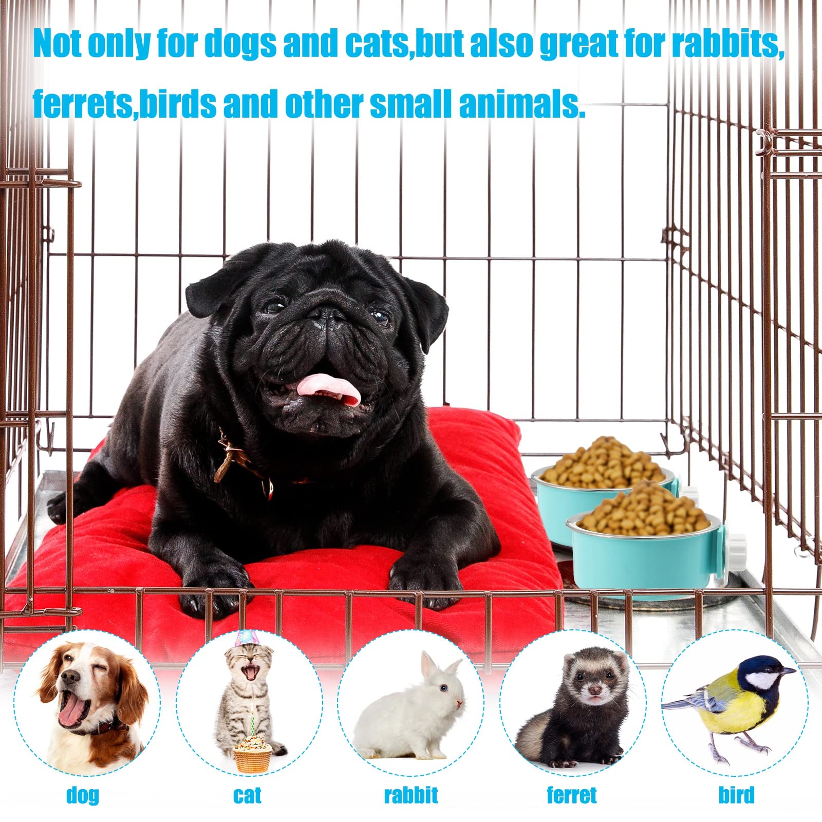 12 Pieces Crate Dog Food Bowls, Removable Stainless Steel Hanging Puppy Kennel Water Bowl Pet Cage Water Feeder Coop Cup for Rabbit, Ferret, Cat, Birds, Rats, Guinea Pigs