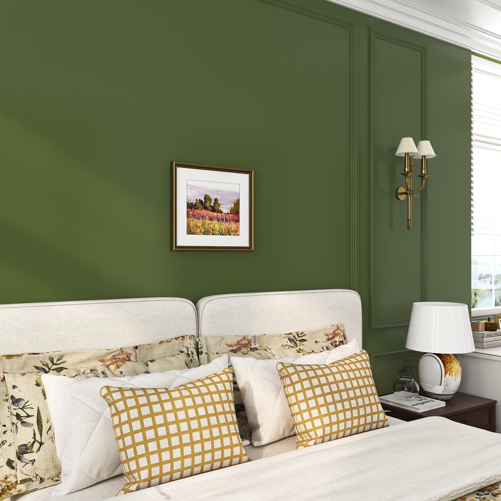 Livelynine Peel and Stick Wallpaper Olive Green 40CMx5M Vinyl Wrap for Kitchen Cupboards Green Matt Waterproof Sticky Back Plastic Roll Solid Color Green Wall Paper for Living Room Bathroom Wall - Image 2