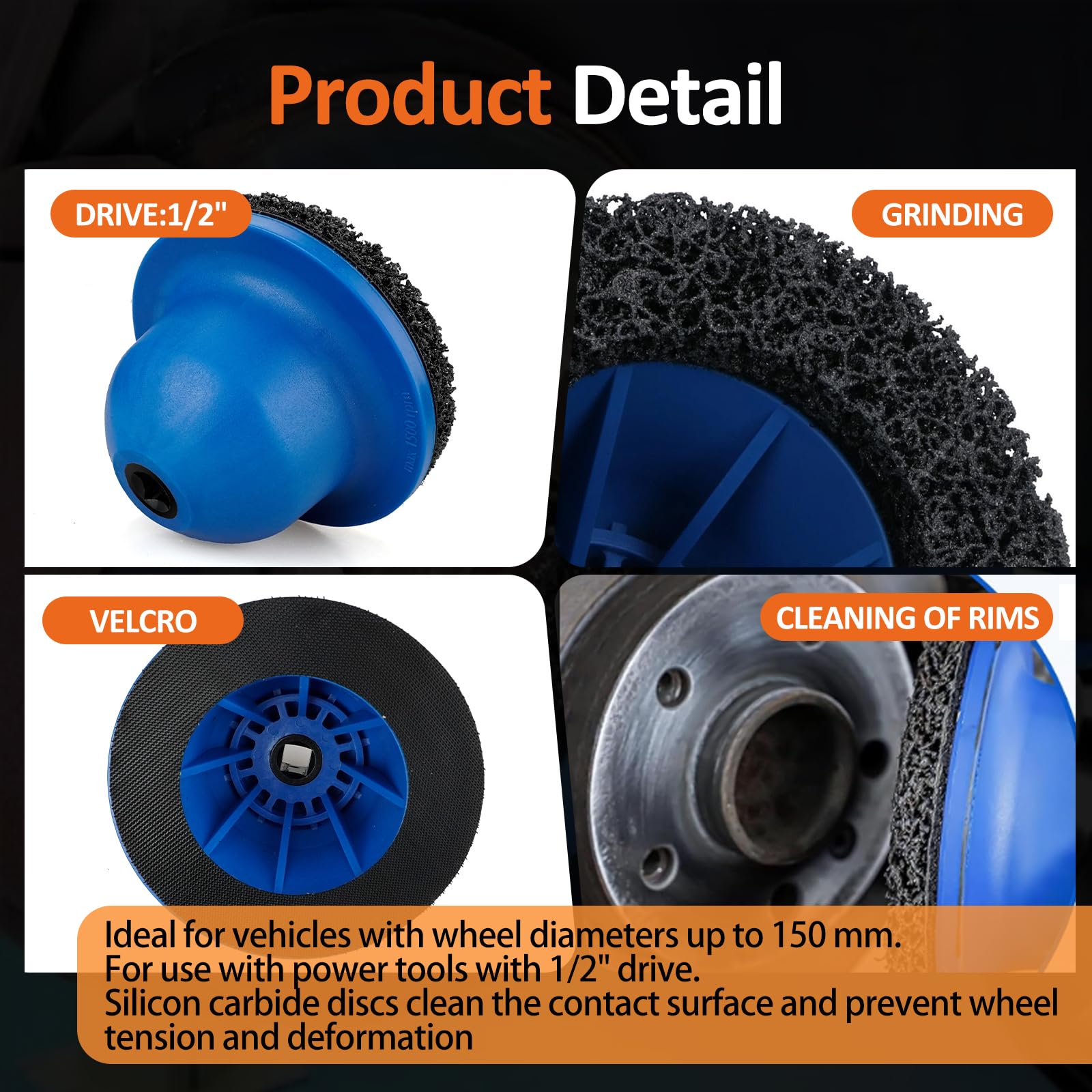 APAKA Smerigliatrice per Mozzo Ruota Auto, Pulitore Mozzo Ruota, Interno 90 mm Esterno 150 mm, per Cambio Pneumatici, Rimozione della Ruggine, Pulizia Mozzi, Carburo di Silicio, Azionamento da 1/2"