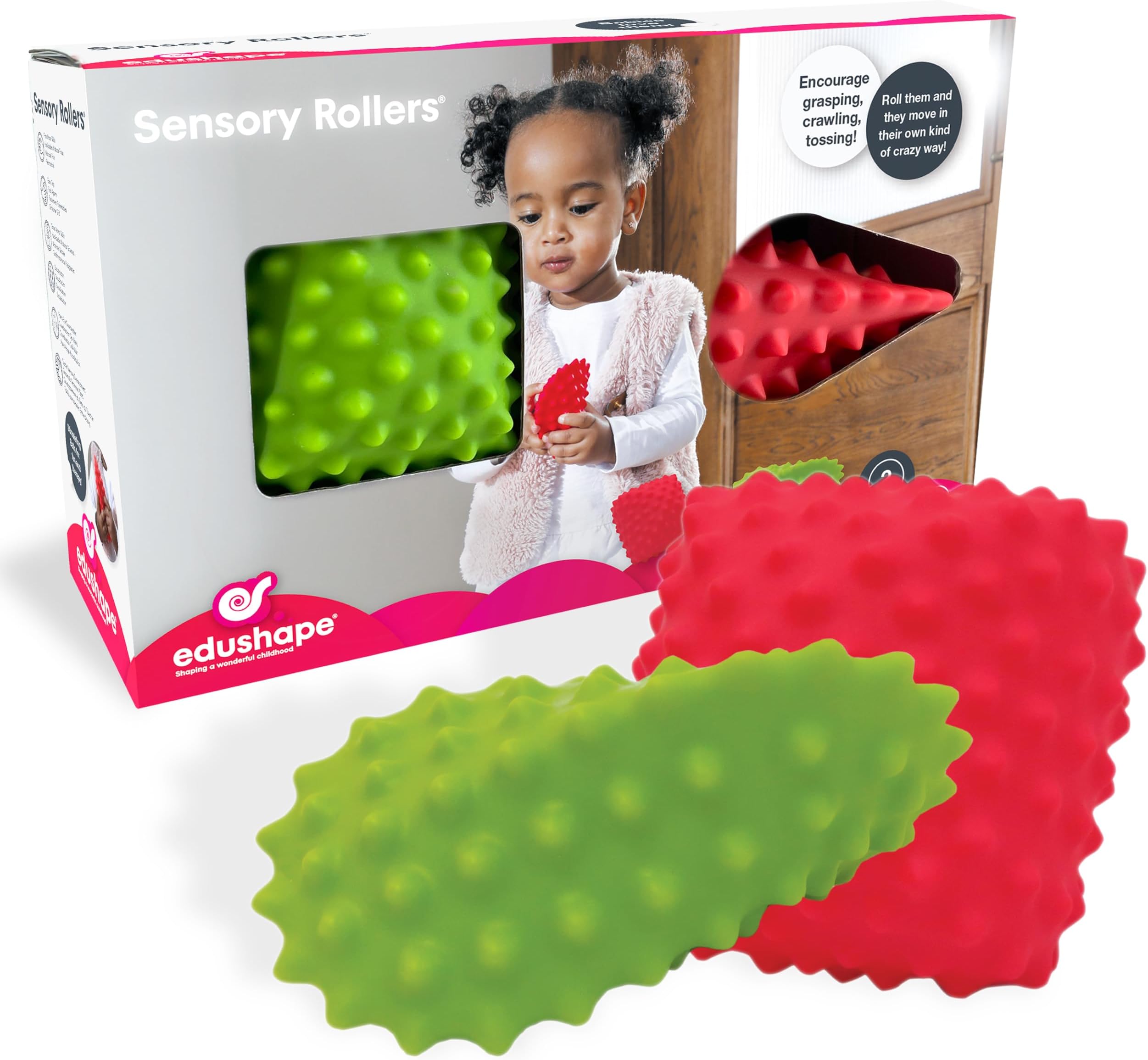 Edushape Kids Sensory Development Textured Roller - Squeeze Chew Grab Toss Fidget Stretch - Stress Relief, Tactile Exploration Play Toy