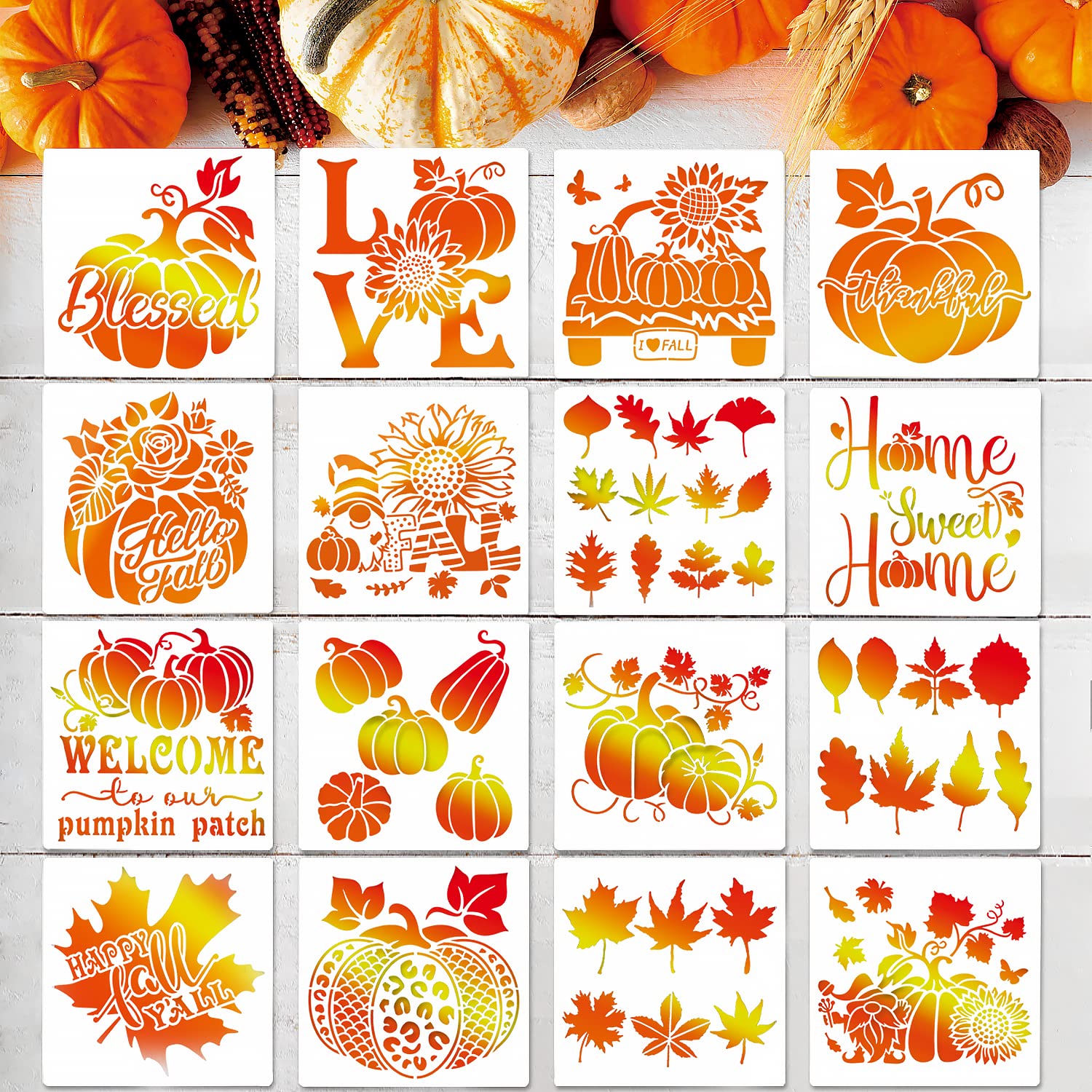 Amazon.com : 16Pcs Fall Stencils Kit 7.9x7.9 inch, Welcome Autumn Leaf  Reusable Stencils Thanksgiving Pumpkin Templates for Painting on Wood  Crafts Drawing Home Decorations : Arts, Crafts & Sewing