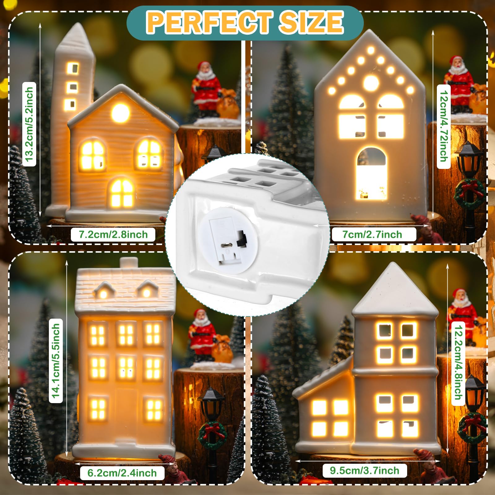Soaoo Set da 25 pezzi di villaggio natalizio illuminato a LED, case di villaggio di Natale, mini figurine natalizie in miniatura per la collezione da tavolo mensola mensola accessori per interni