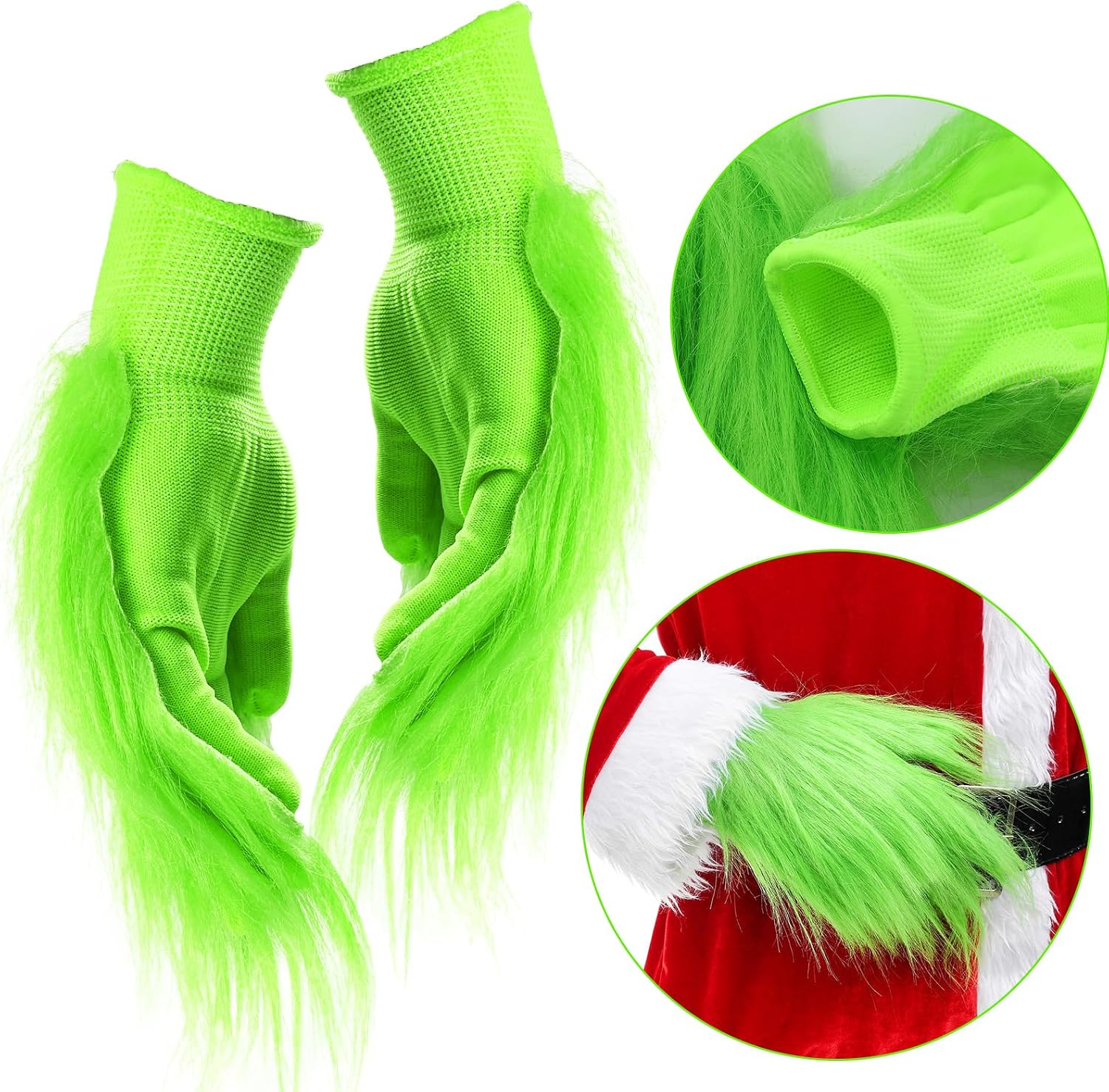 QLINLEAF 4PCS Christmas Green Monster Costume Set Red and white stripes Scarf and Green Gloves for Christmas Cosplay image 4