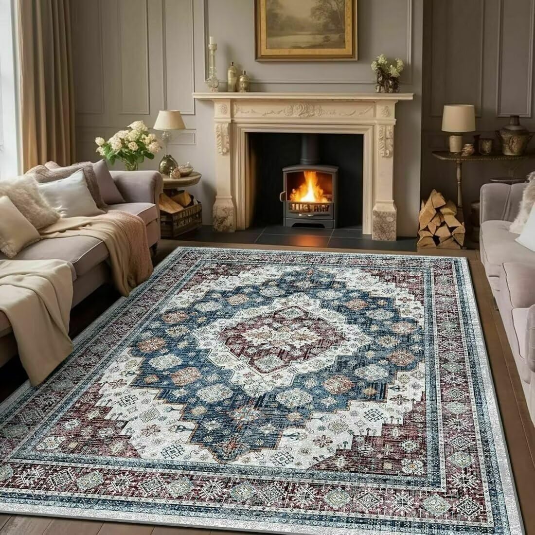 Tapis salon vintage classique 50x70 petit tapis chambre déco anti-tache