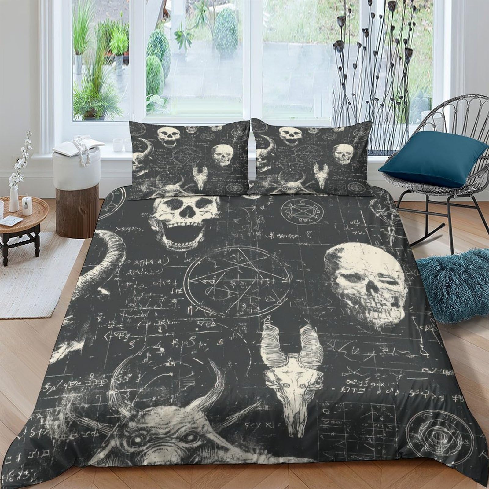 Ctjqhvkz Style-9 3D Printed Skull Gothic Fitted Sheet Microfiber Dark Horror Bed Cover For Bedroom Guest Room Decor Machine Washable Single（135X200cm）