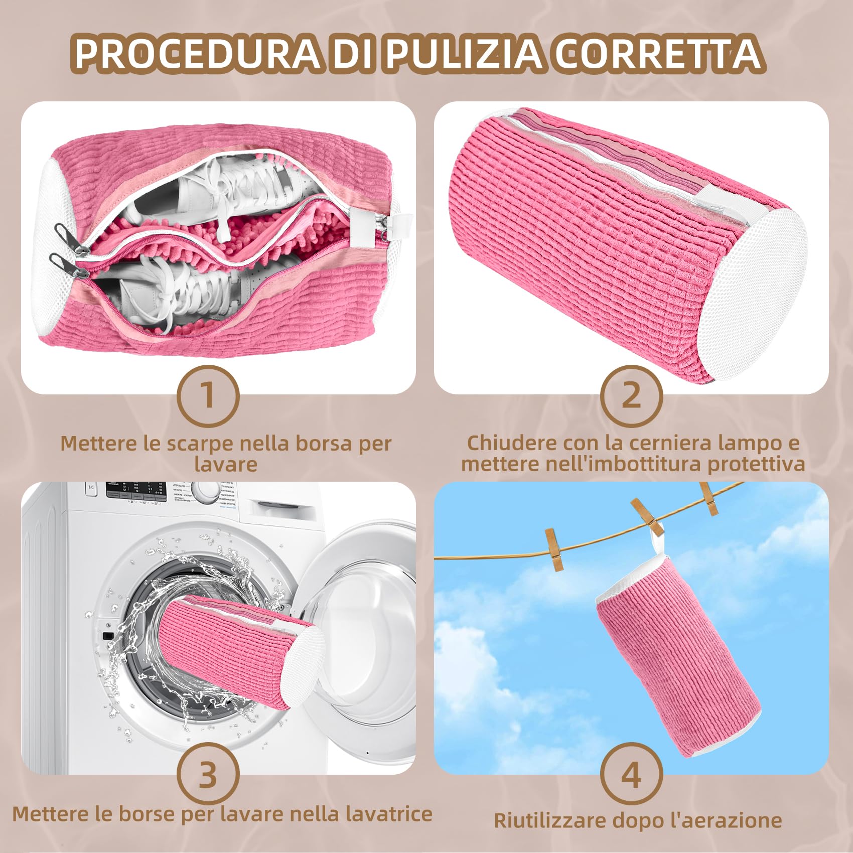 2 Sacchetti Porta Scarpe Per Lavatrice – Ispessiti, Con Tasche Per Lacci E Solette, Cerniera Rinforzata - 5