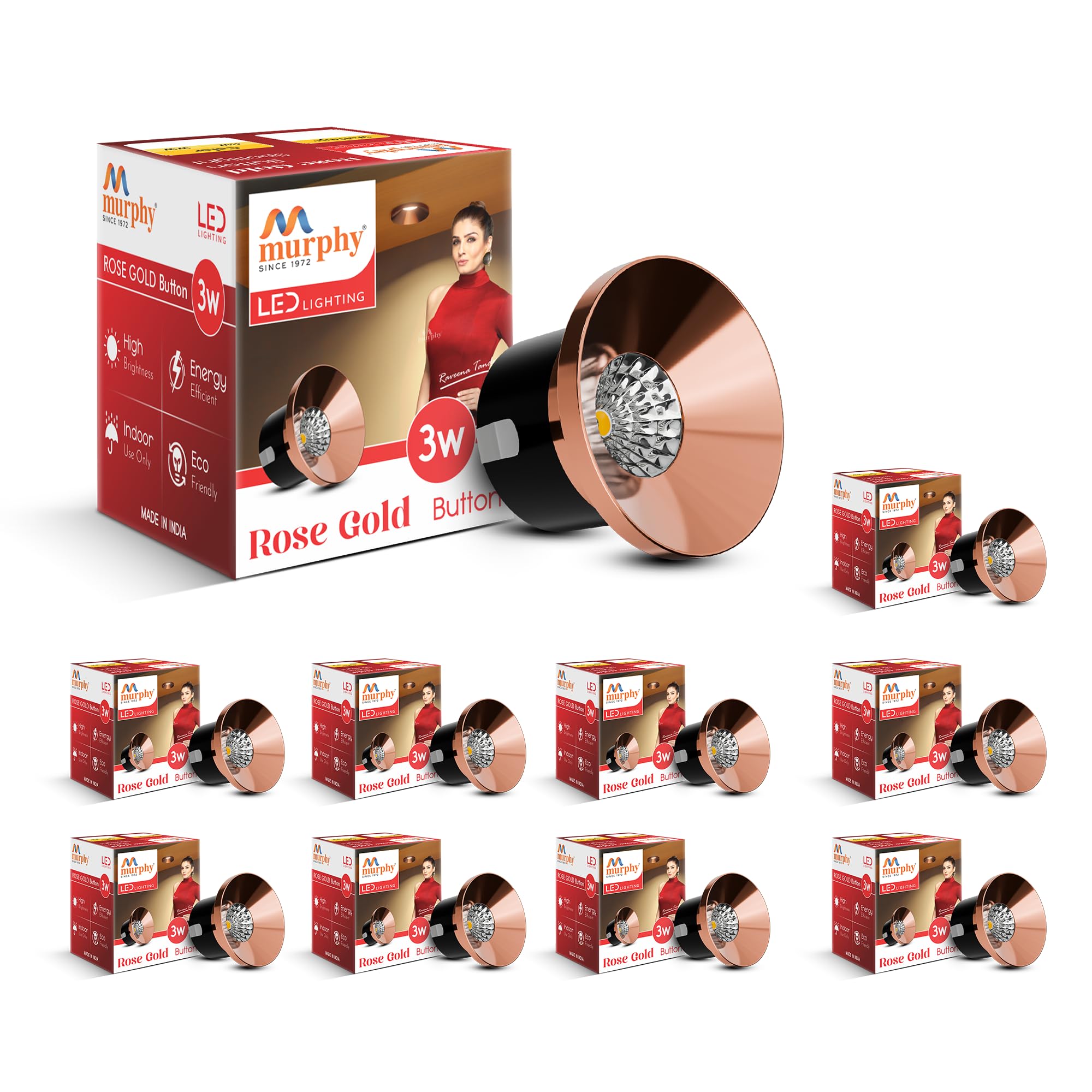 Murphy 3W Rose Gold Finish Button LED Spot Lights | Pack of 10 | Warm White (Golden Yellow) | Perfect for Home & Commercial Spaces-image-38