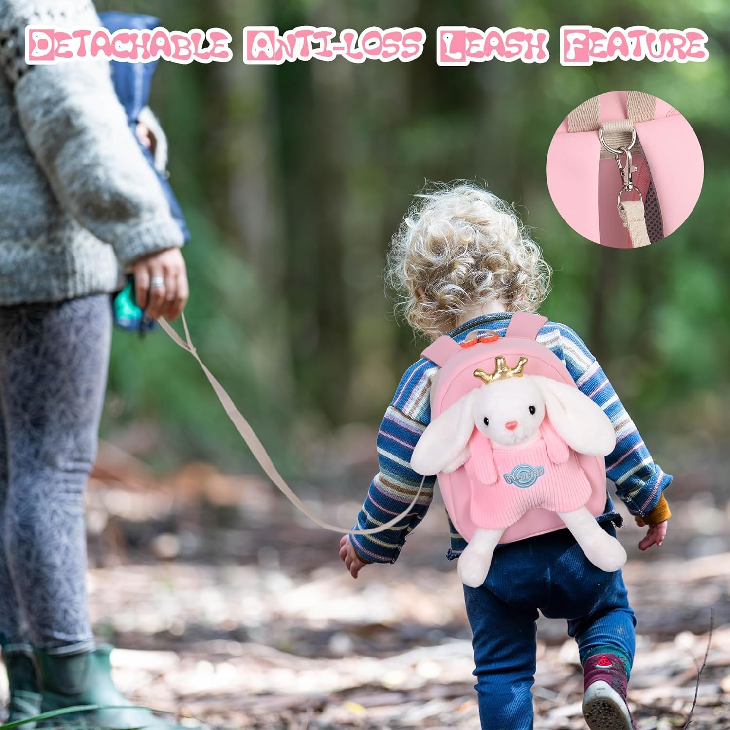 Toddler Bunny Backpack Girl Birthday Gift with Detachable Bunny Dolls & Leash Preschool Backpack with Stuffed Animals for School Travel, Age 2-6 - Image 5