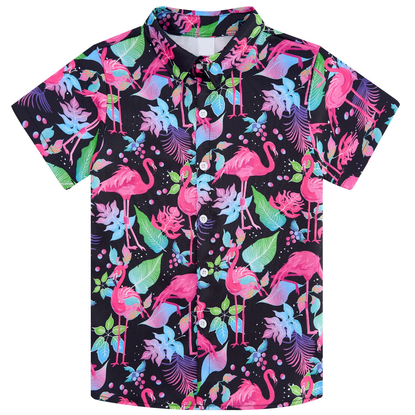 AhegaoLittle & Big Boy's Button Down Hawaiian Shirts Short Sleeve Cool Cartoon Print Aloha Dress Tops T-Shirt for Kids 7-14T