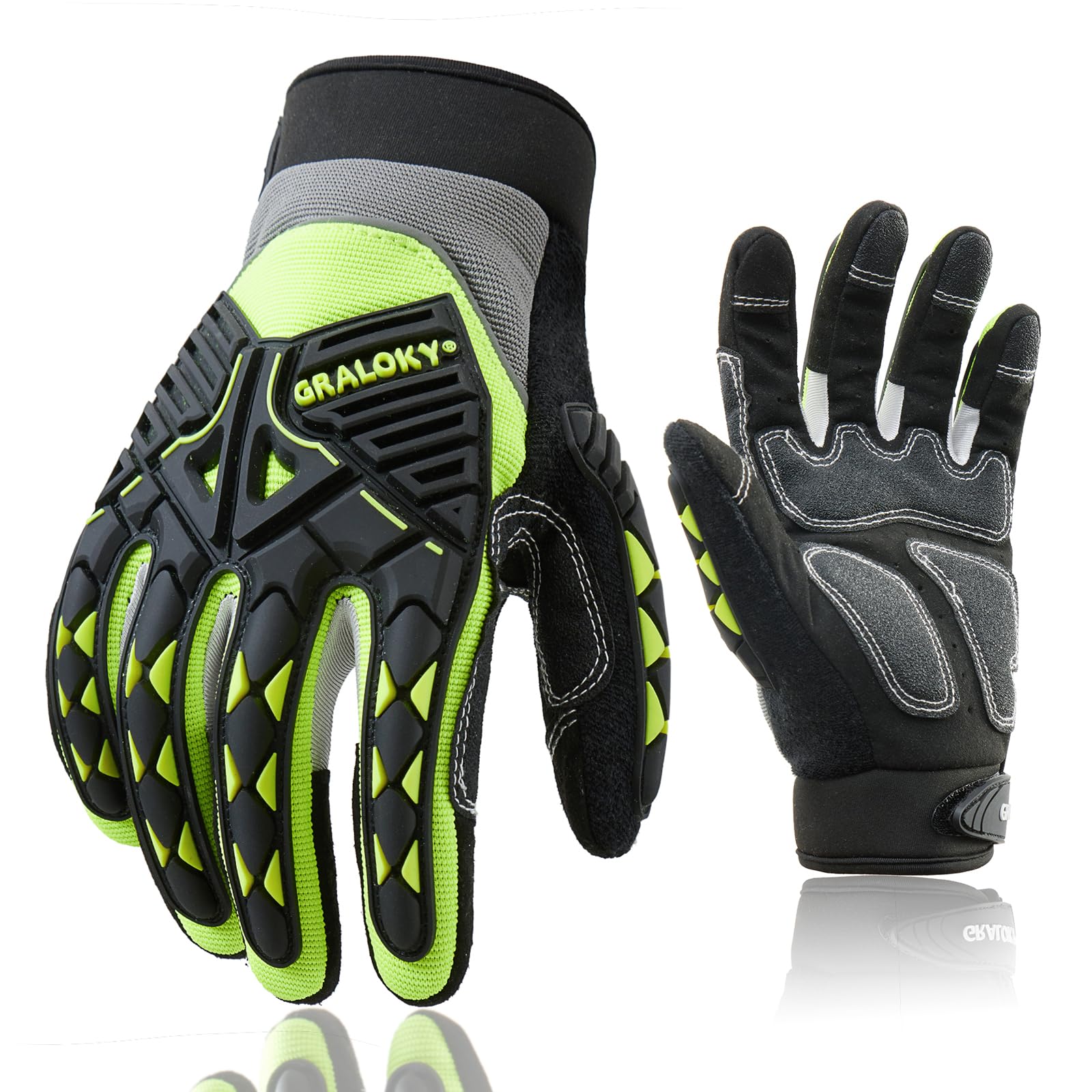 Graloky Safety Work Gloves Men Women, TPR Impact Gloves for Men Women, Anti-Vibration Gloves, Touch Screen Heavy Duty Work Glove for Gardening