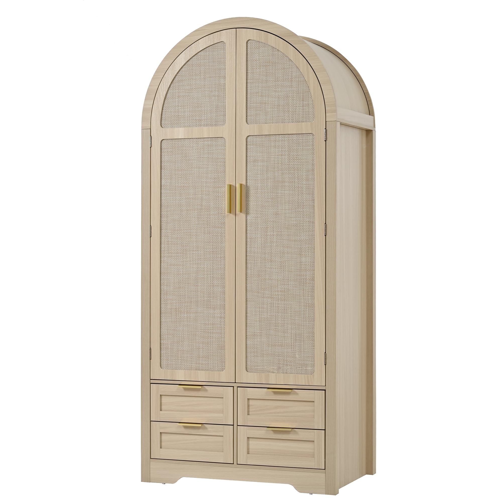 Azkoeesy Armadio moderno ad arco, ante effetto rattan, 4 cassetti, maniglie dorate, 80 x 50 x 179 cm, per camera da letto e corridoio (quercia)