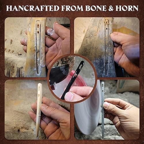Miniatura 2 de Savina Juego de 2 agujas de hueso y cuerno de Nalbinding con dos ojos grandes. Herramienta de encuadernación hecha a mano, multiusos, agujas de