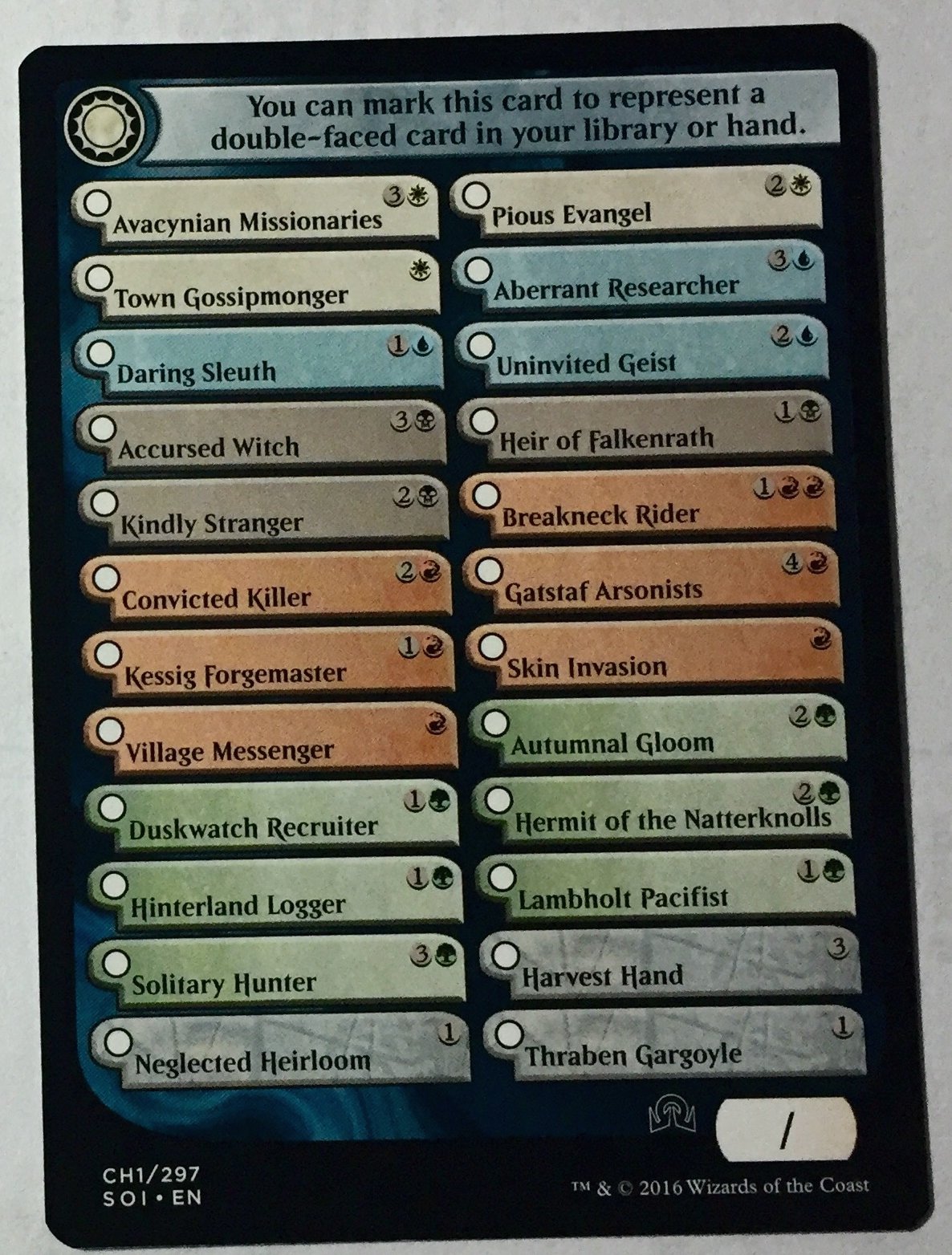 Magic: the Gathering - Shadows Over Innistrad Checklist Card (CH1)  (CH1/297)