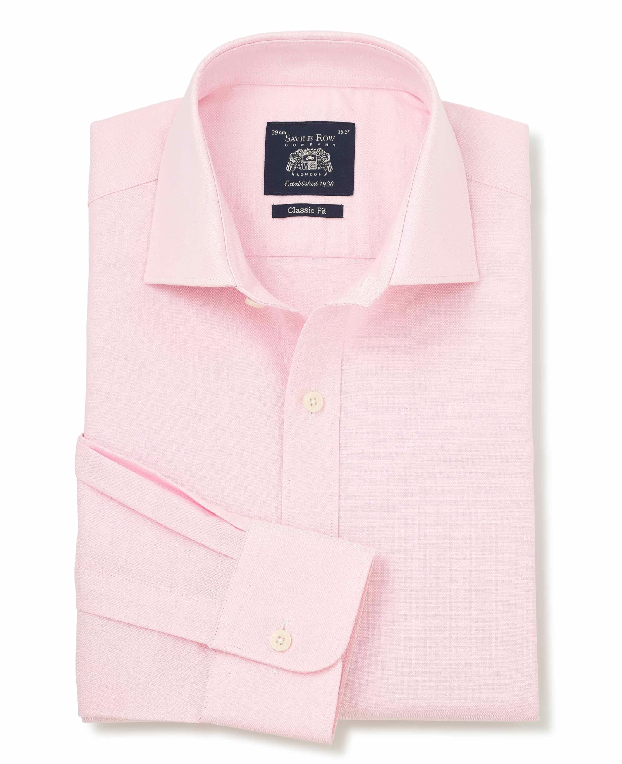 The Savile Row Company London Men's Pink Classic Fit Pinpoint Cotton Single Cuff Formal Shirt - 16.5" Collar