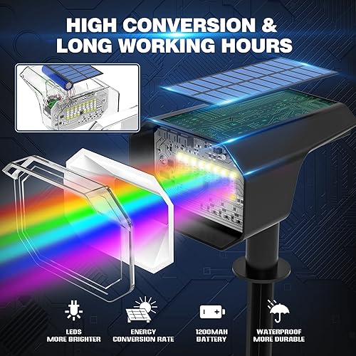 Miniatura 7 de TRAMSMART Focos solares para exteriores, 40 LED que cambian de color, luces solares impermeables al aire libre IP 65, 7 modos de iluminación, luces