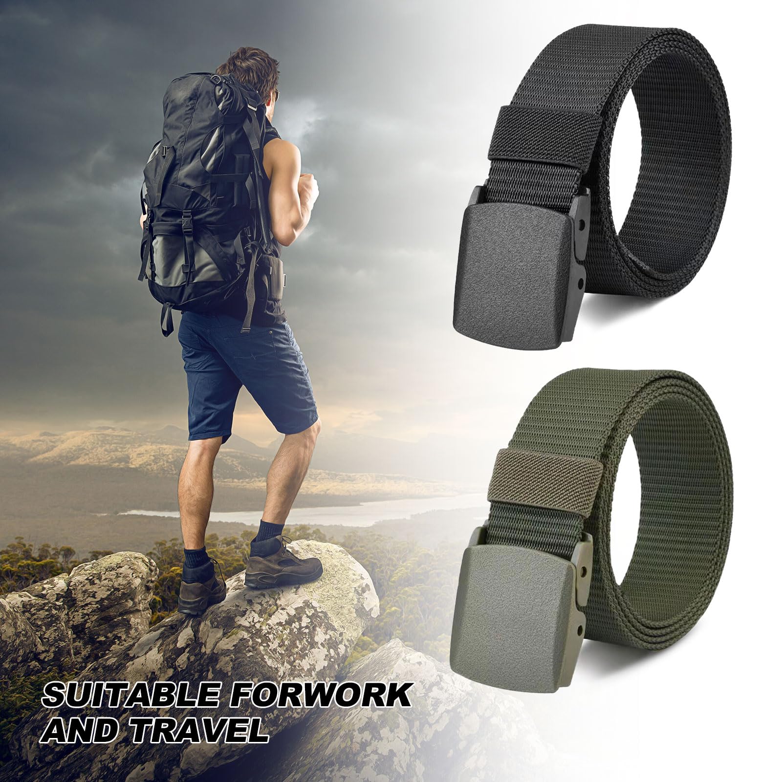 Cintura Uomo In Nylon Regolabile - 2 Pezzi Con Fibbia Metallica - Militare E Sportiva - Foto 2