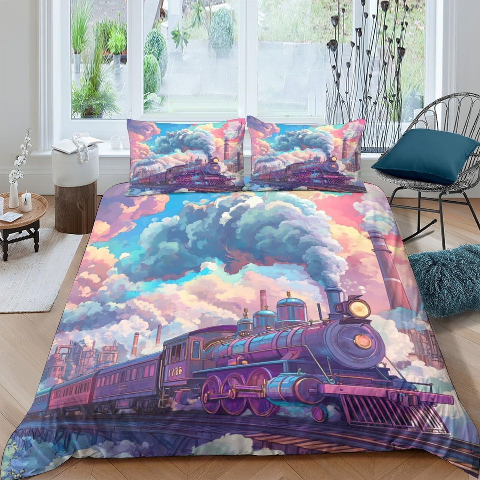 Parure de lit Tour Eiffel sci-fi King 220x240cm en microfibre avec housse de couette et taies