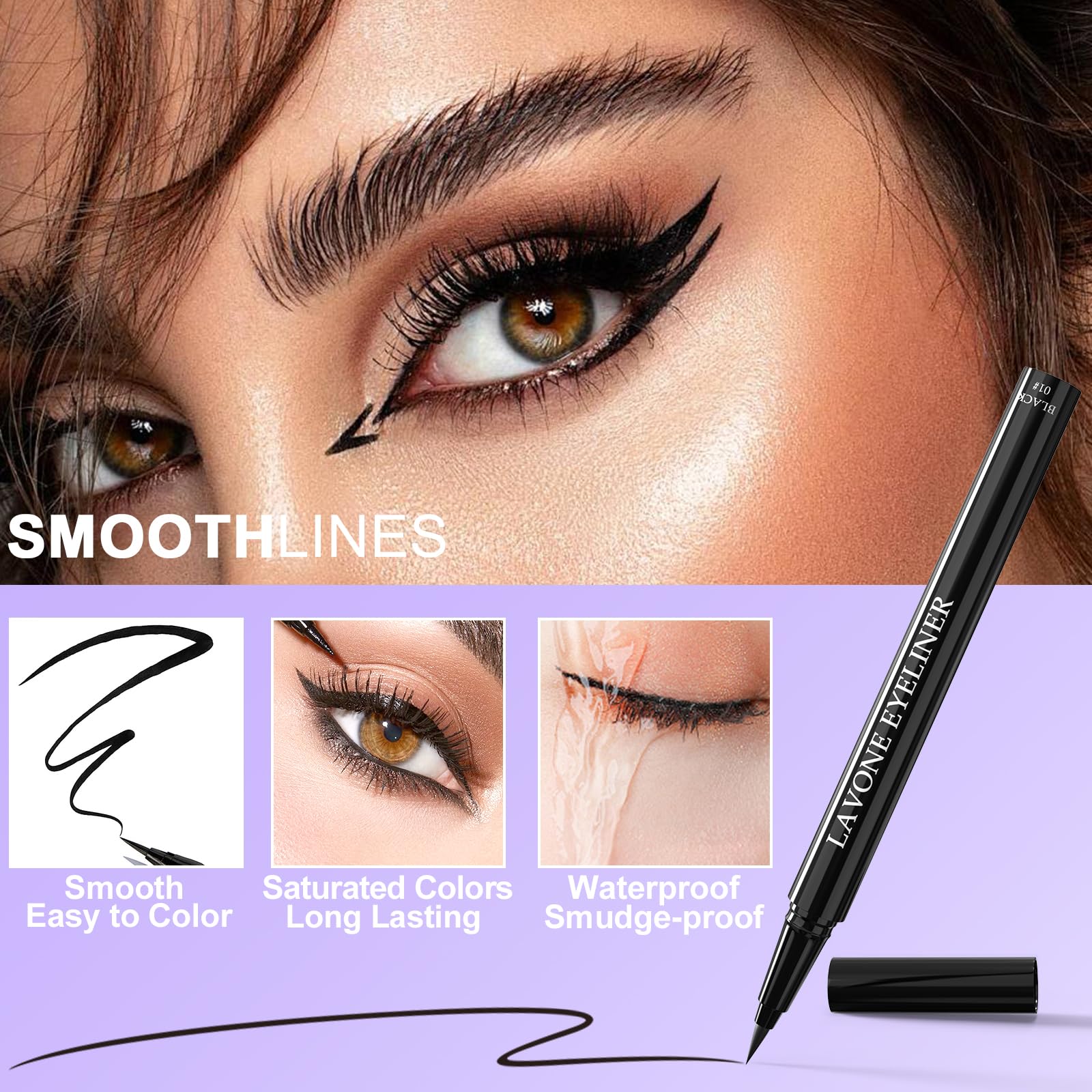 Juego de delineador de ojos, kit de maquillaje impermeable con lápiz delineador líquido, delineador de ojos de gel y pincel delineador de ojos en ángulo, impermeable, resistente a las manchas 4