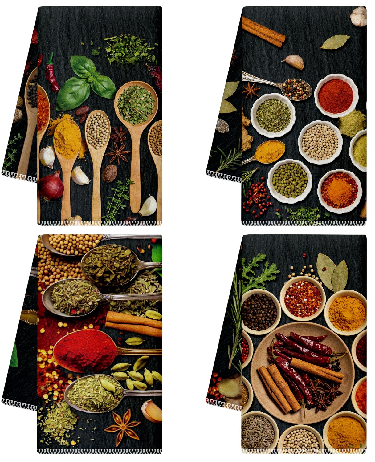 CUTHOLLOW 4Pcs Spoon and Bowl with Spices Kitchen Towels Cute Tea Towels — image 1