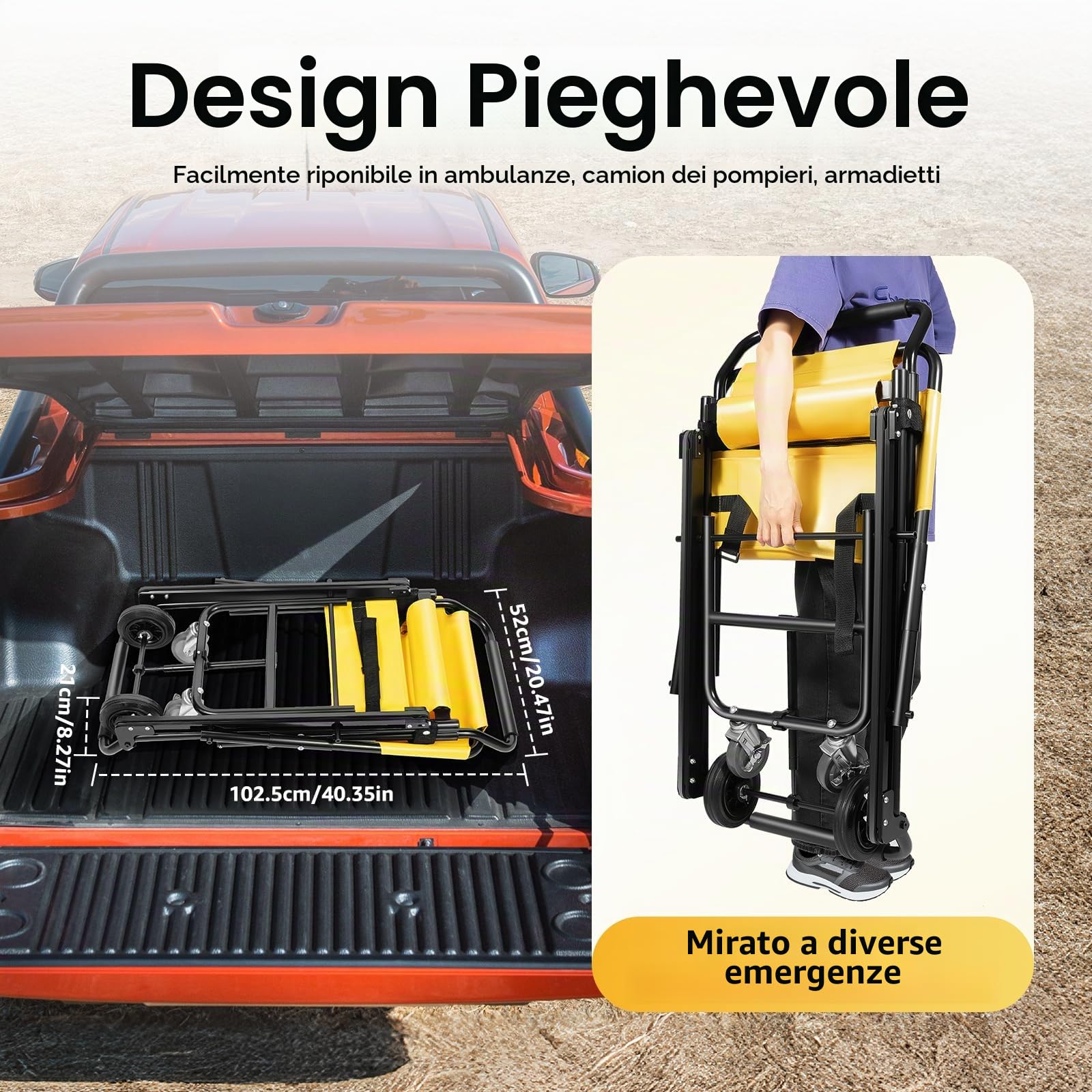 Sedia per scale per anziani, pieghevole, con cinture di sicurezza, pieghevole, leggera, portata 159 kg, per adulti, trasporto manuale (giallo)