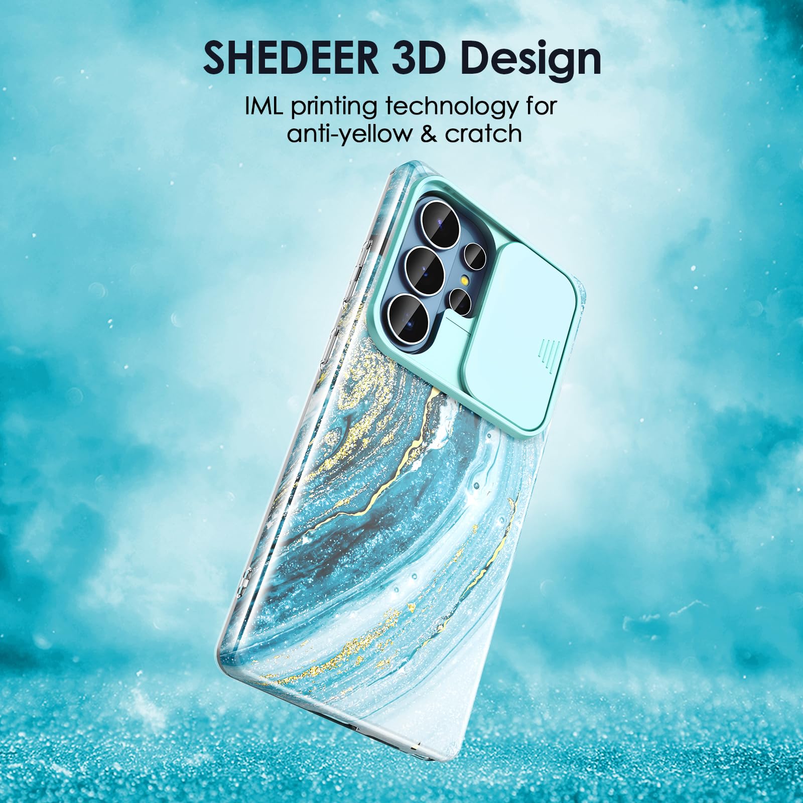 SHEDEER Cover per Samsung S26 Ultra,Copricamera scorrevole & Proteggischermo，Custodia Samsung S26 Ultra,Stile lucido con disegno, Anticaduta e leggera, Adatto a S26 Ultra 6.9 pollici（Bleu Étoilé）