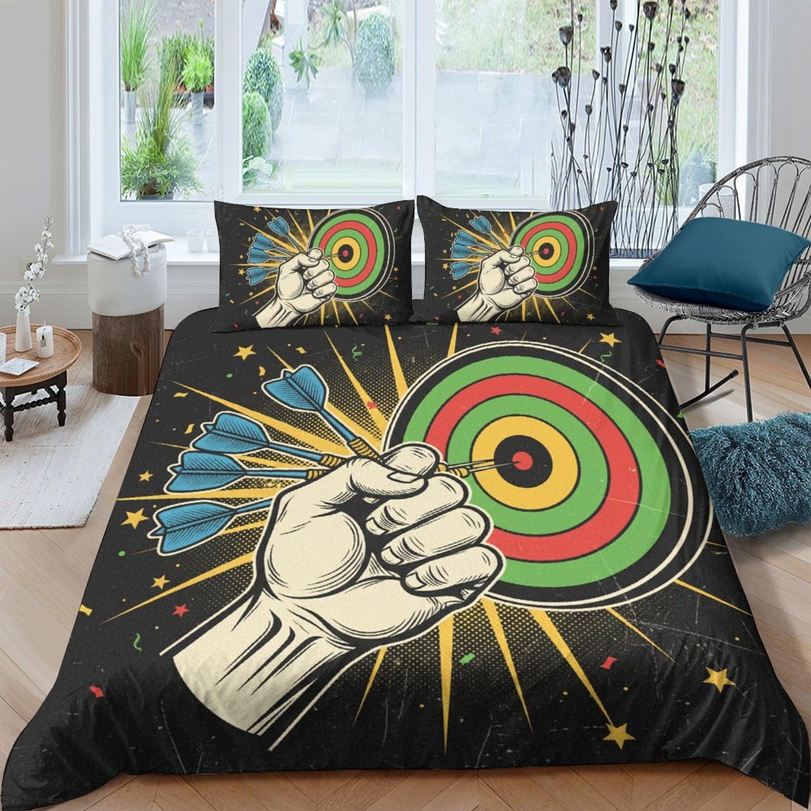 Ctjqhvkz Style-4 3D Printed Target Art Fitted Sheet Microfiber Vibrant Hand Pop Art Bed Cover For Bedroom Dorm Mattress Decor Single（135X200cm）