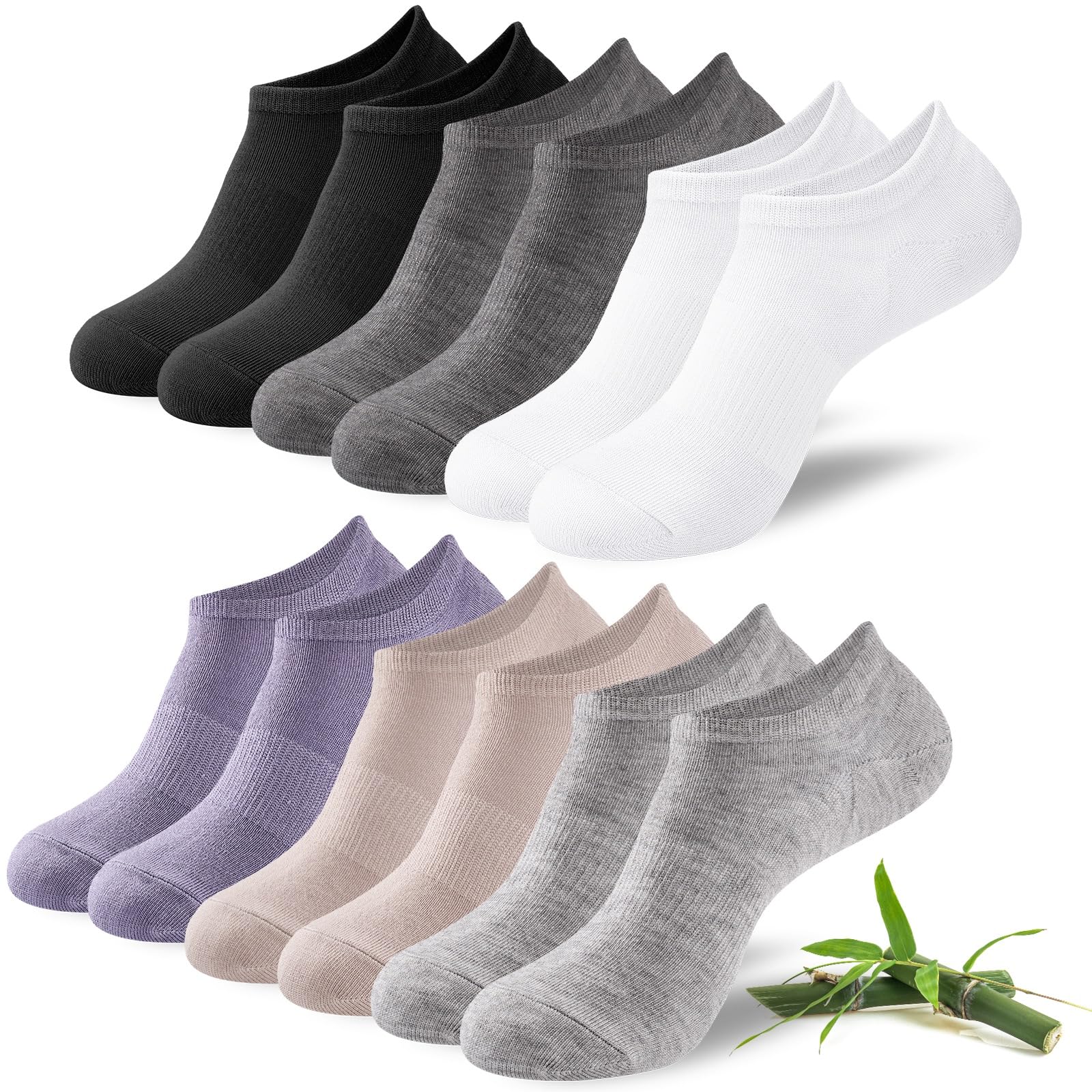 Niofind Bamboo Trainer Socks for Womens and Mens, No Show Ankle Socks Low Cut Invisible Non Slip Liner Socks Multipack Casual Footies for Sneaker Loafers and Boat Shoes — view 15