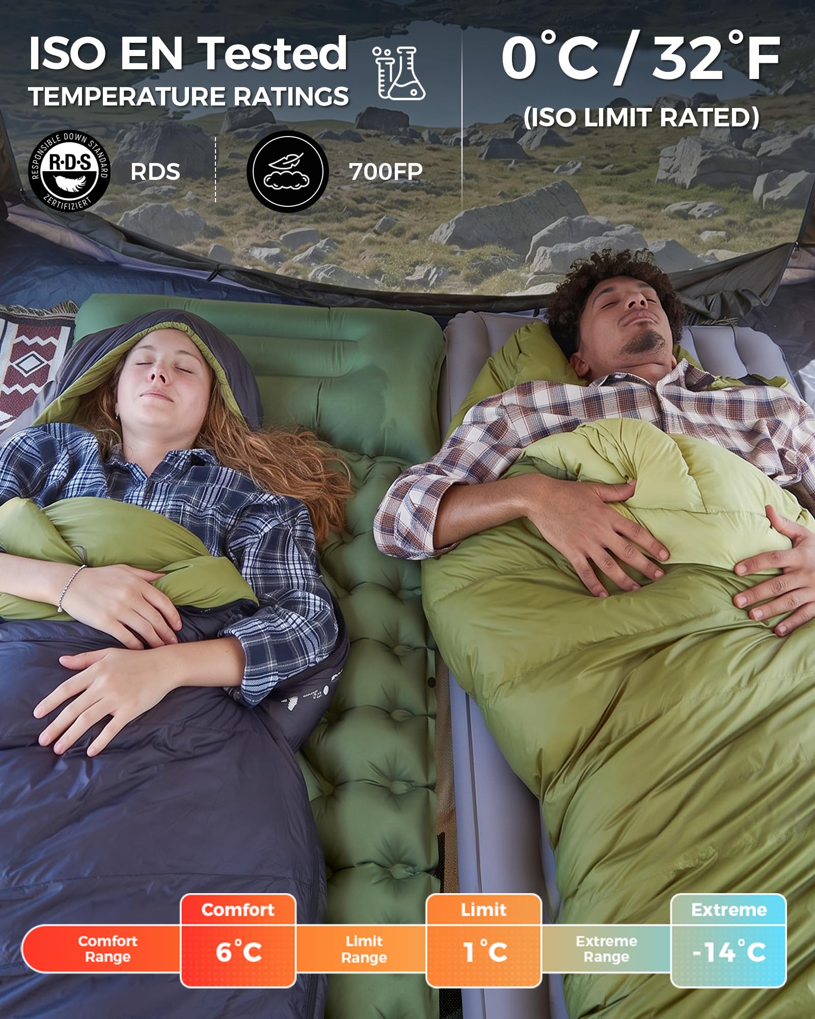 ATEPA Saco de Dormir de Momia, Saco de Dormir para Exteriores, Impermeable, Saco de Dormir para 4 Estaciones, Ideal para Adultos en Camping, Viajes y Aventuras